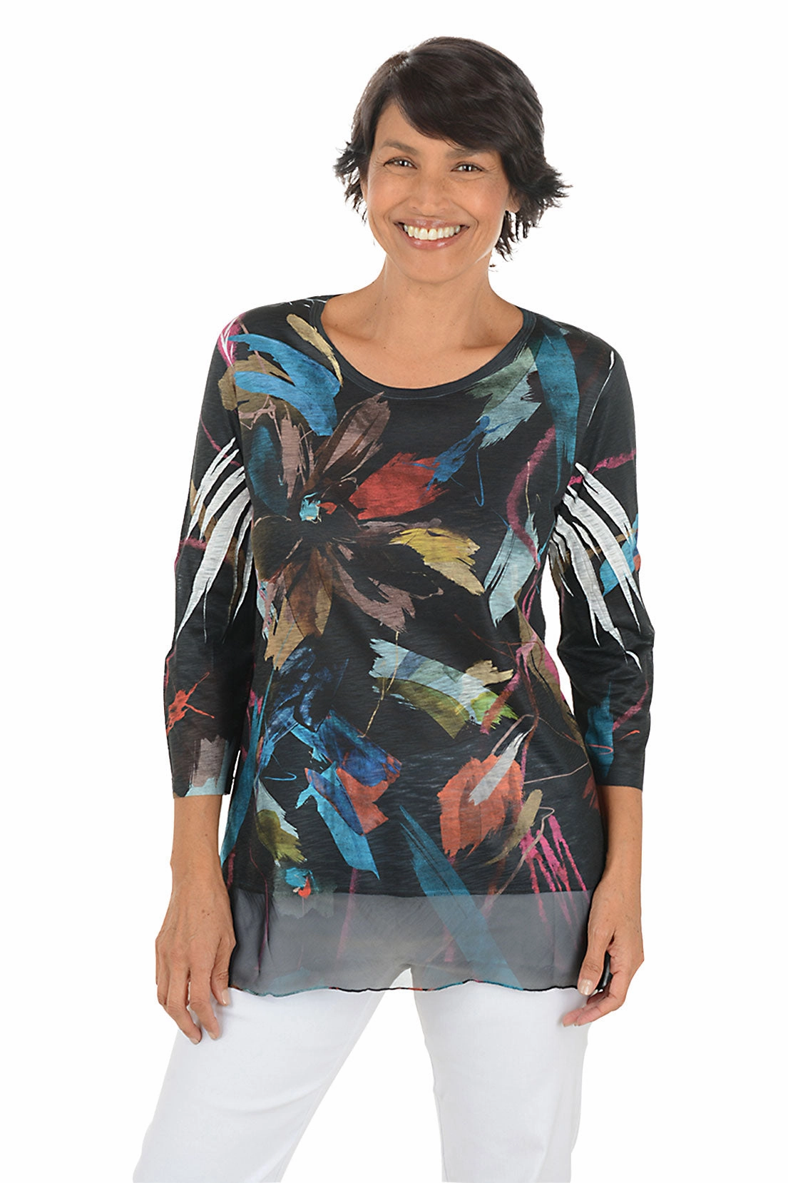 Bonita 3/4 Sleeve Chiffon Hem Tunic Fashionable Layering