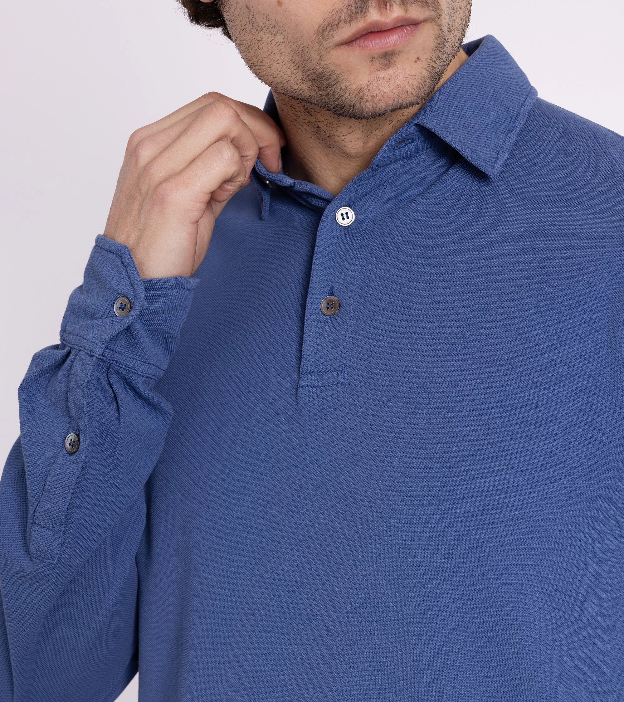 Cozy Look Trunk Moxon Long Sleeve Polo Shirt: Mid Blue