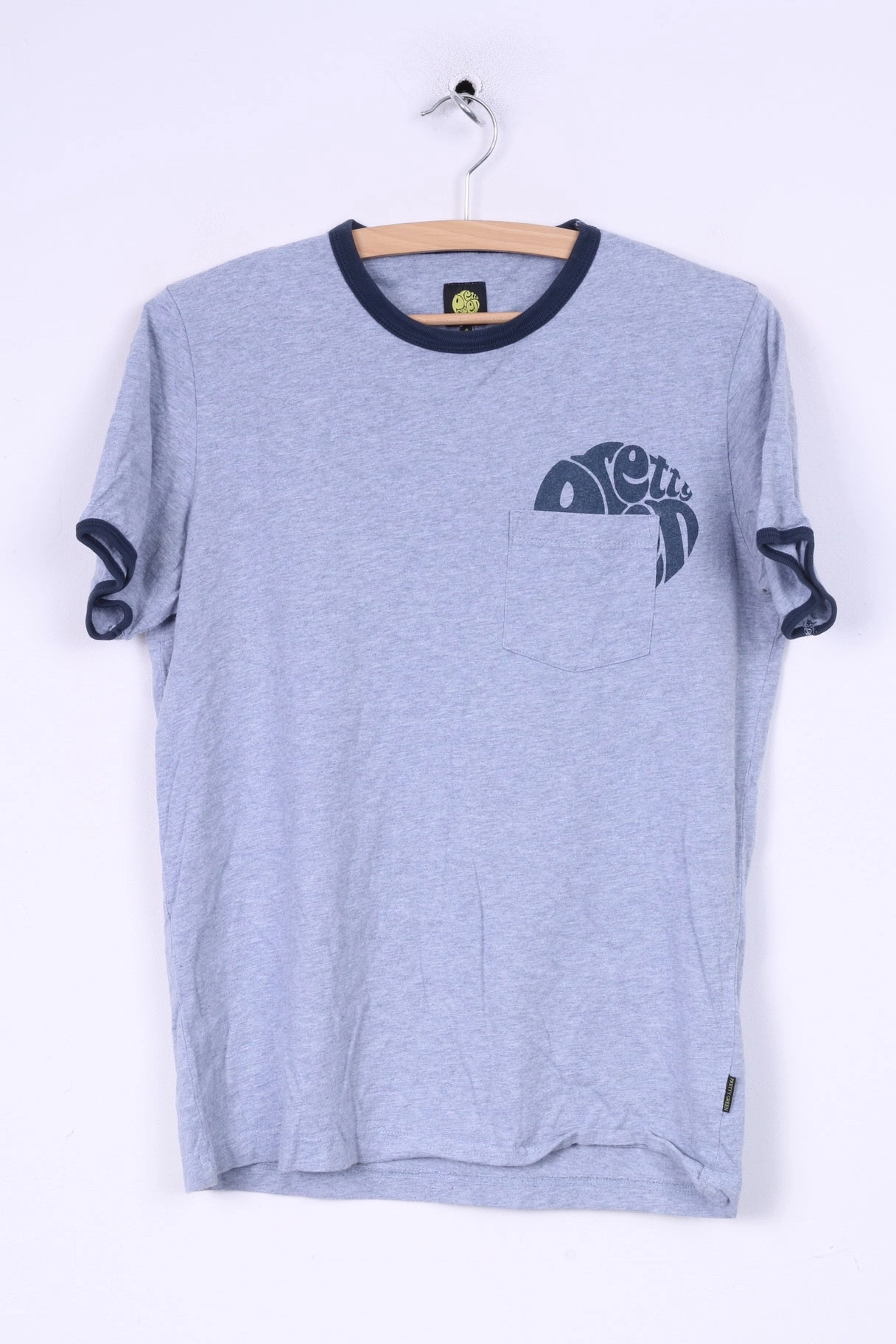 Weekend Ready Pretty Green Mens S T-Shirt Grey Crew Neck Pocket Summer Top Cotton
