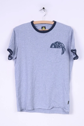 Weekend Ready Pretty Green Mens S T-Shirt Grey Crew Neck Pocket Summer Top Cotton