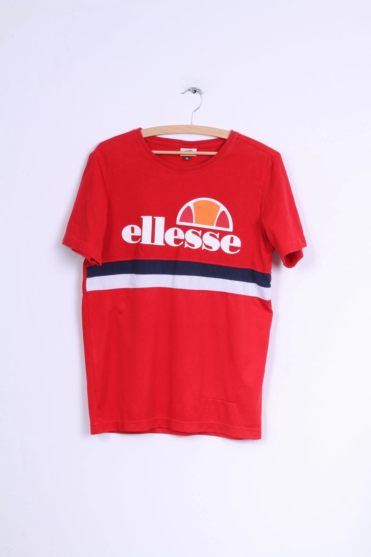 Ellesse Mens M T-Shirt Red Cotton Graphic Crew Neck Logo Sleek Layer