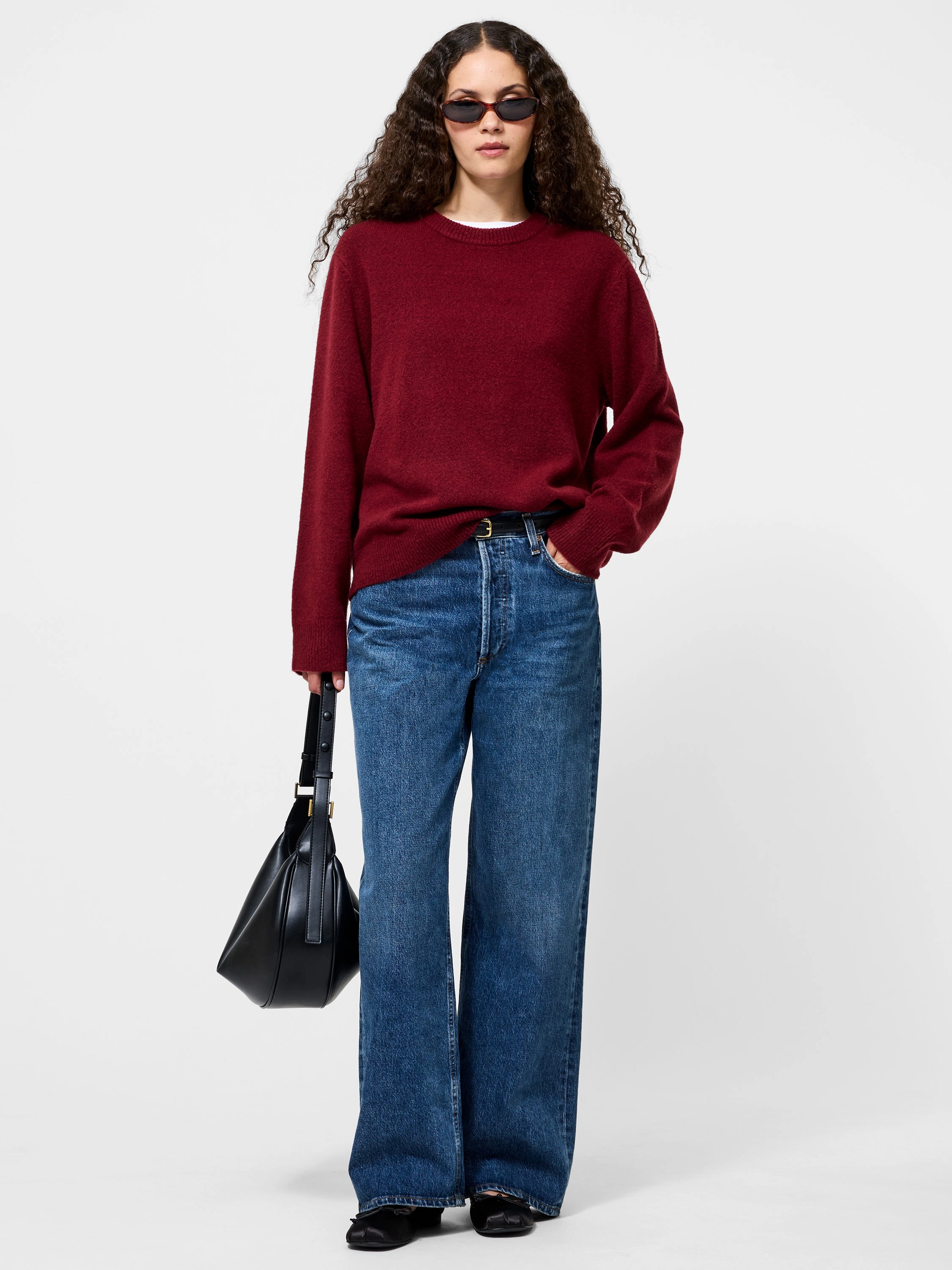 Emilia Knit Boyfriend Sweater Oversized Collar Style Interlock Weave