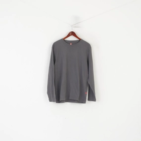 Engelbert Strauss Men L Shirt Grey Cotton Plain Regular Fit Crew Neck Top Holiday Outfit Style