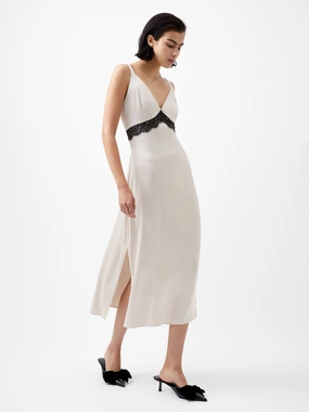 Ennis Satin Lace Dress Midi-Length Chic Energy