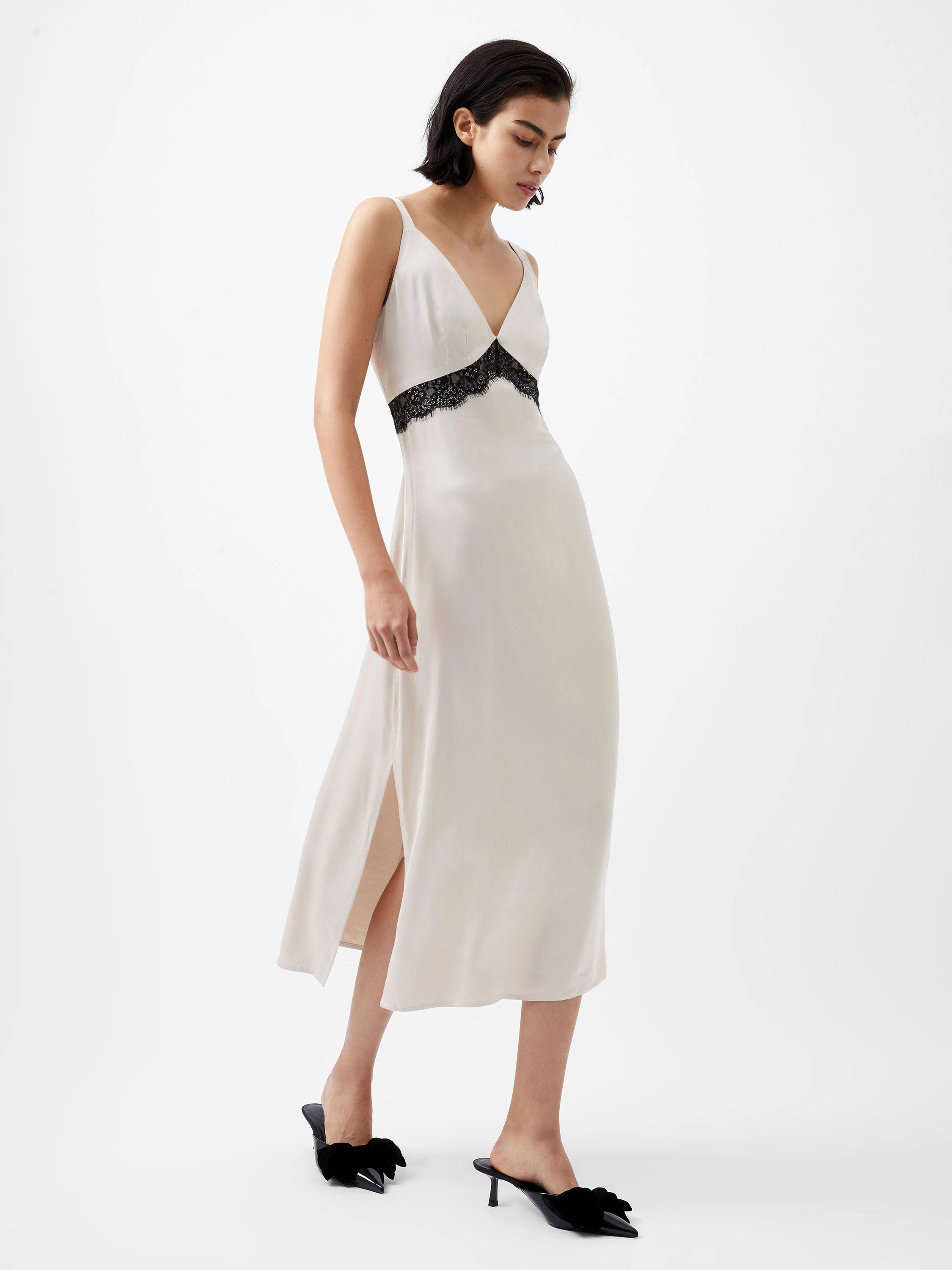 Ennis Satin Lace Dress Midi-Length Chic Energy