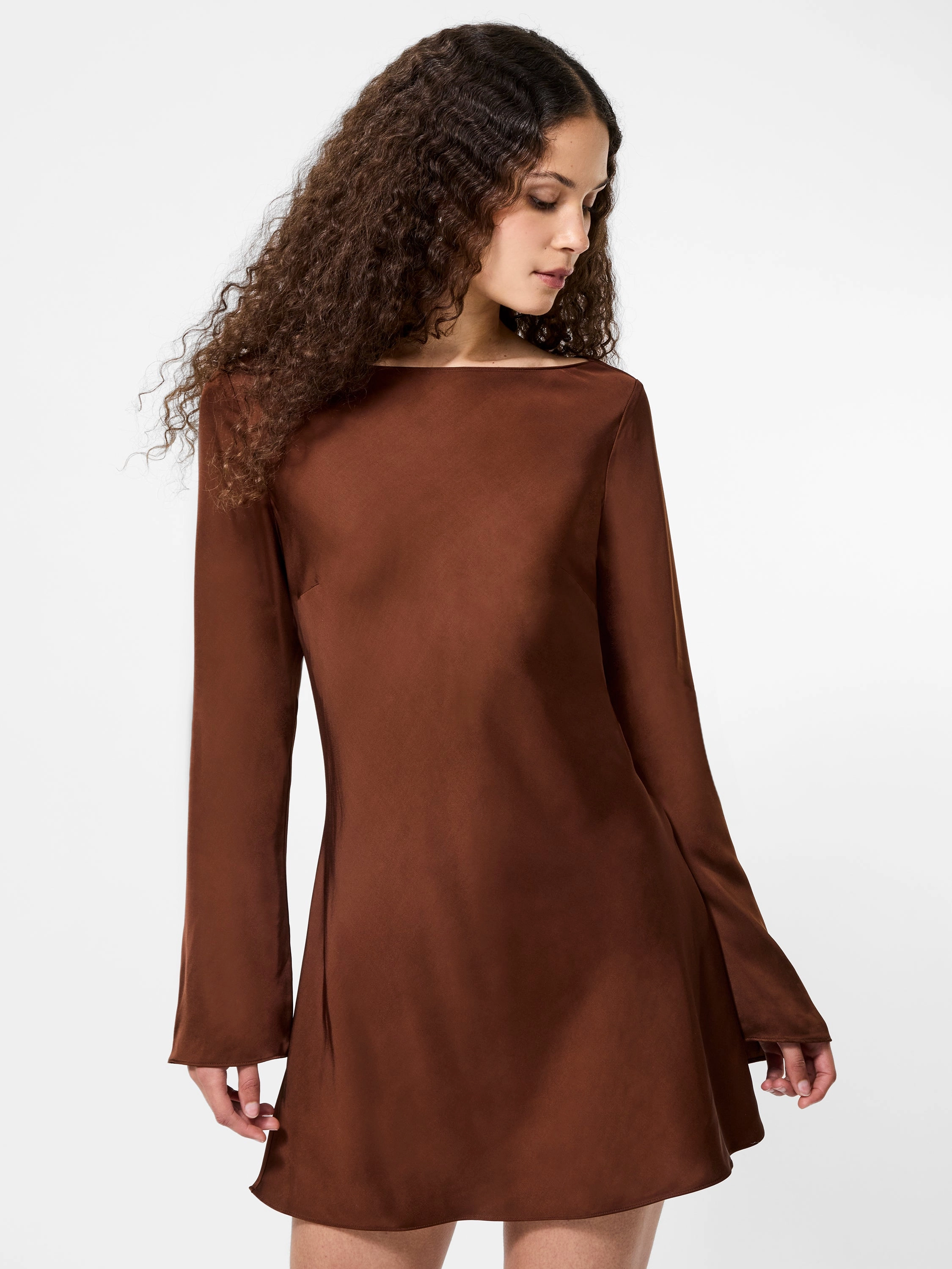 Light Silhouette Gender Free Ennis Satin Longsleeve Mini Dress