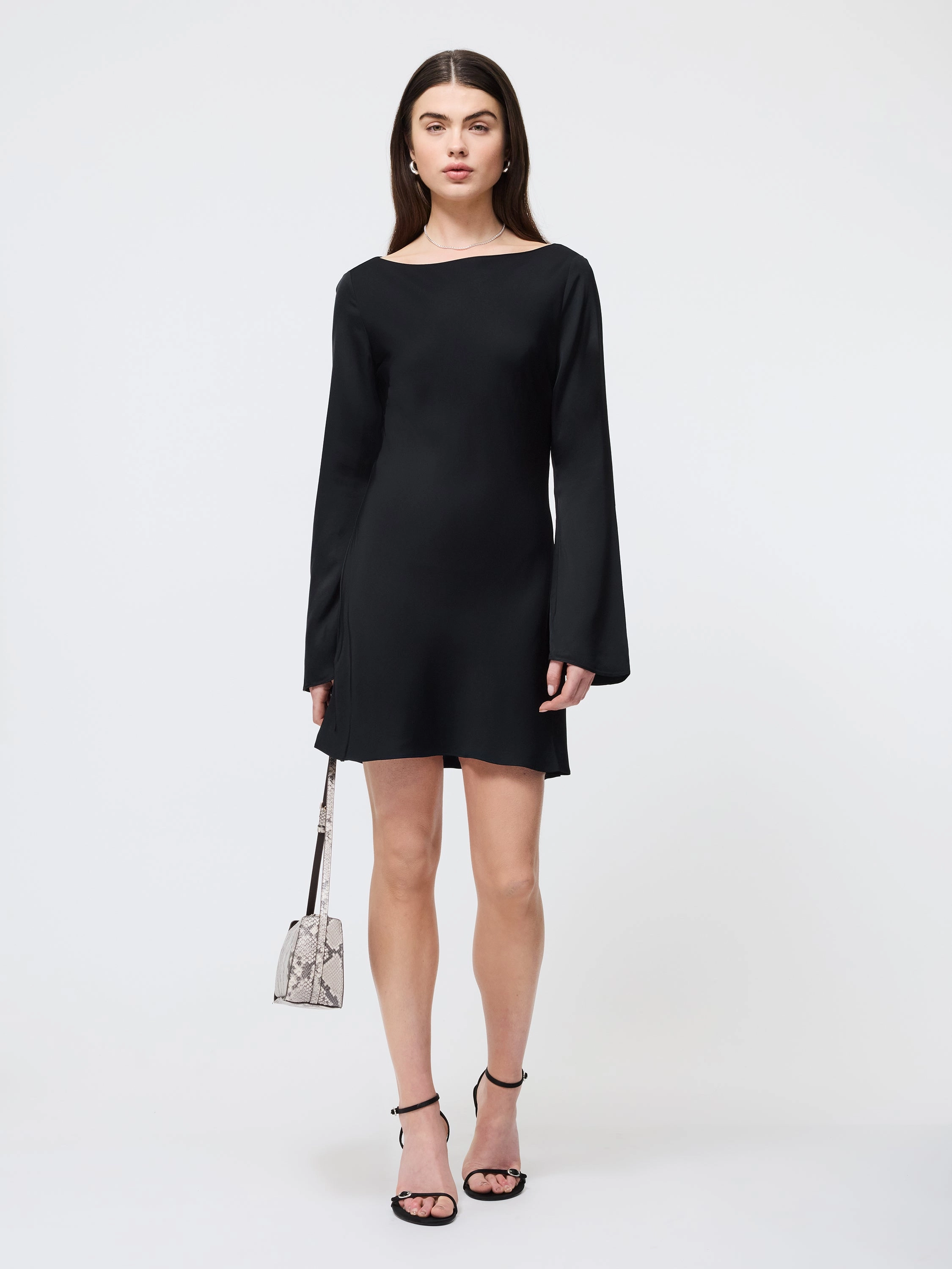 Satin-Finish Ennis Satin Longsleeve Mini Dress