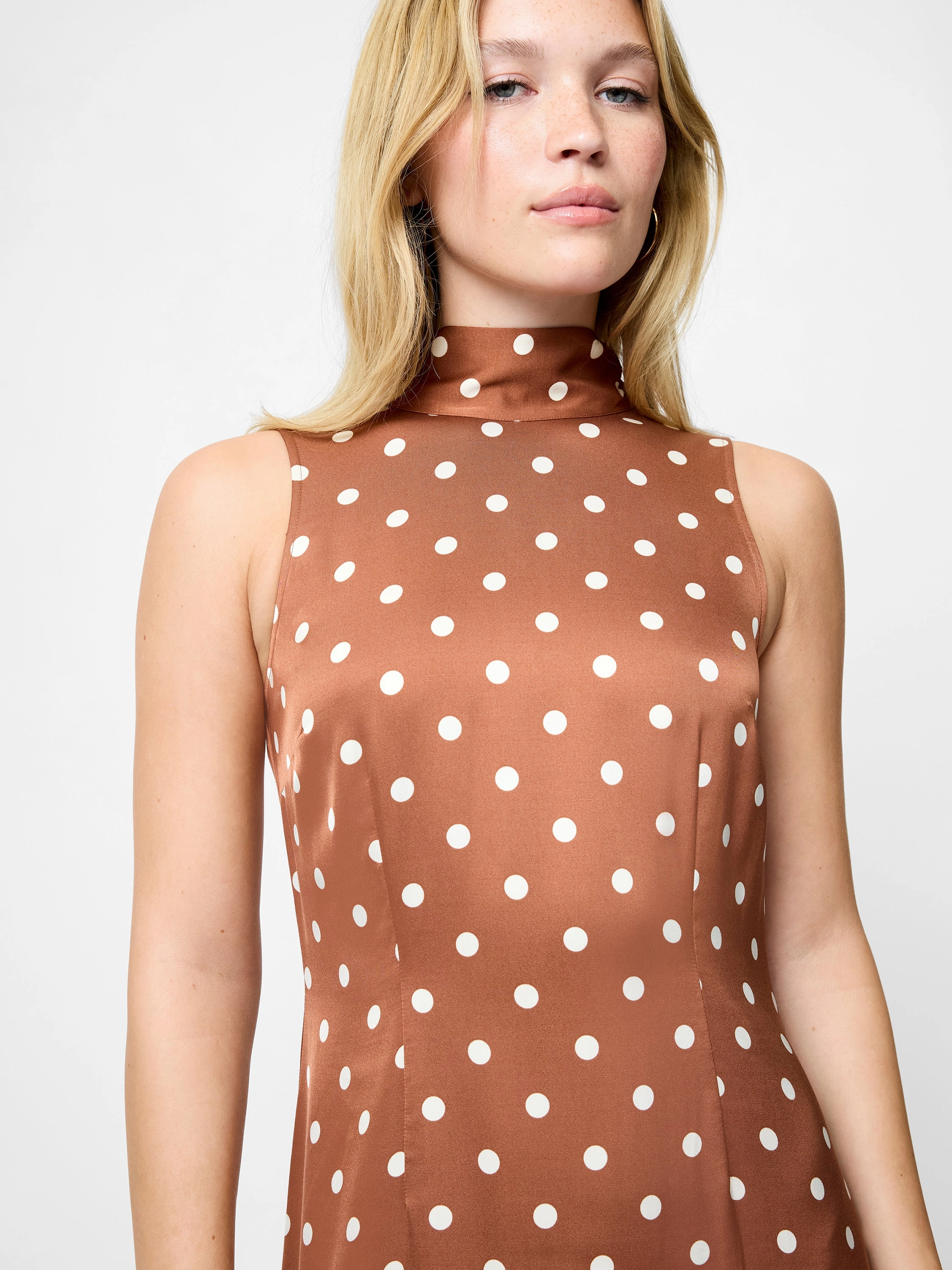 Shine Dressy Ennis Satin Polka Dot Midi Dress