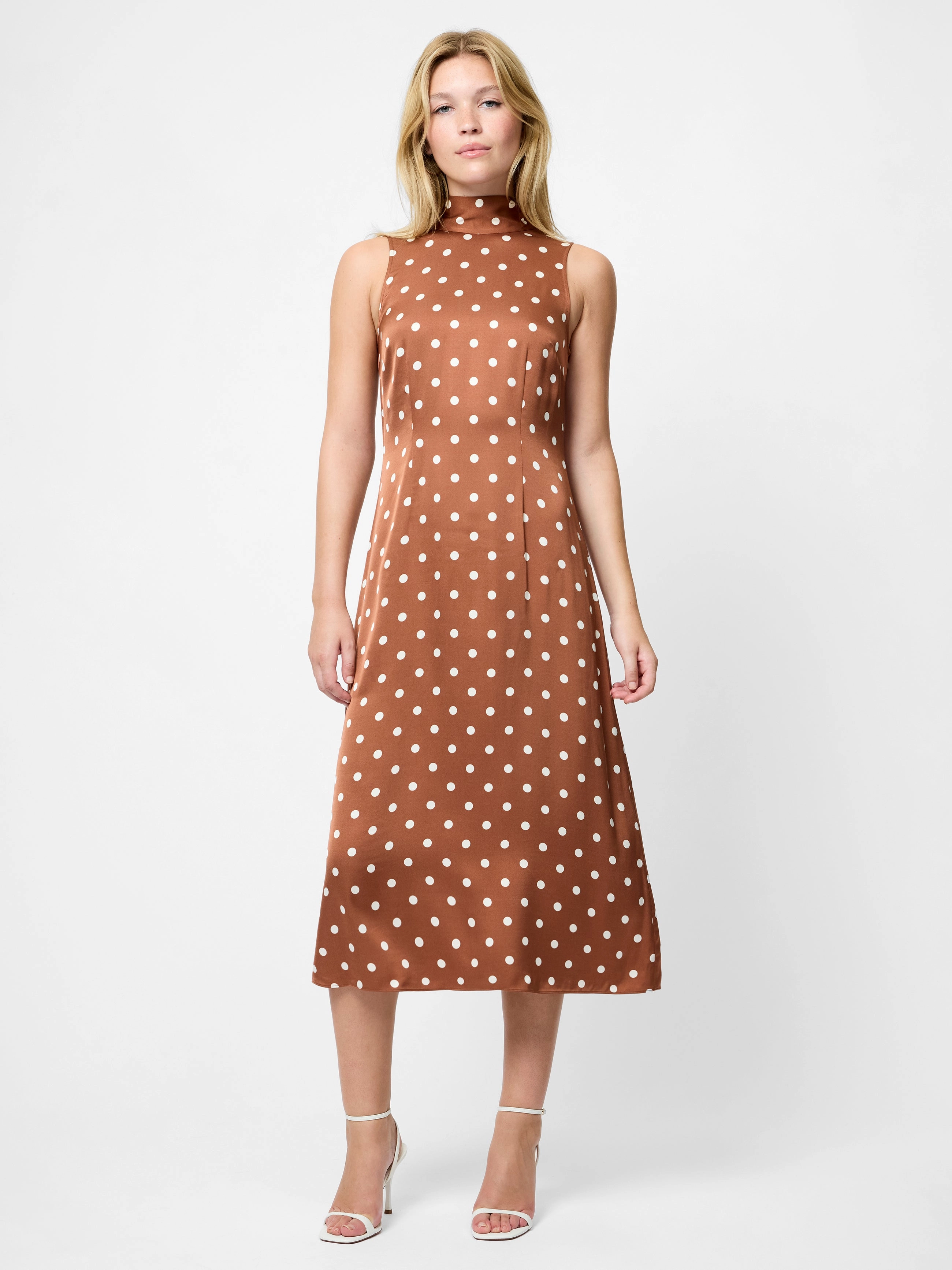 Luxe Appeal Versatile Edge Ennis Satin Polka Dot Midi Dress