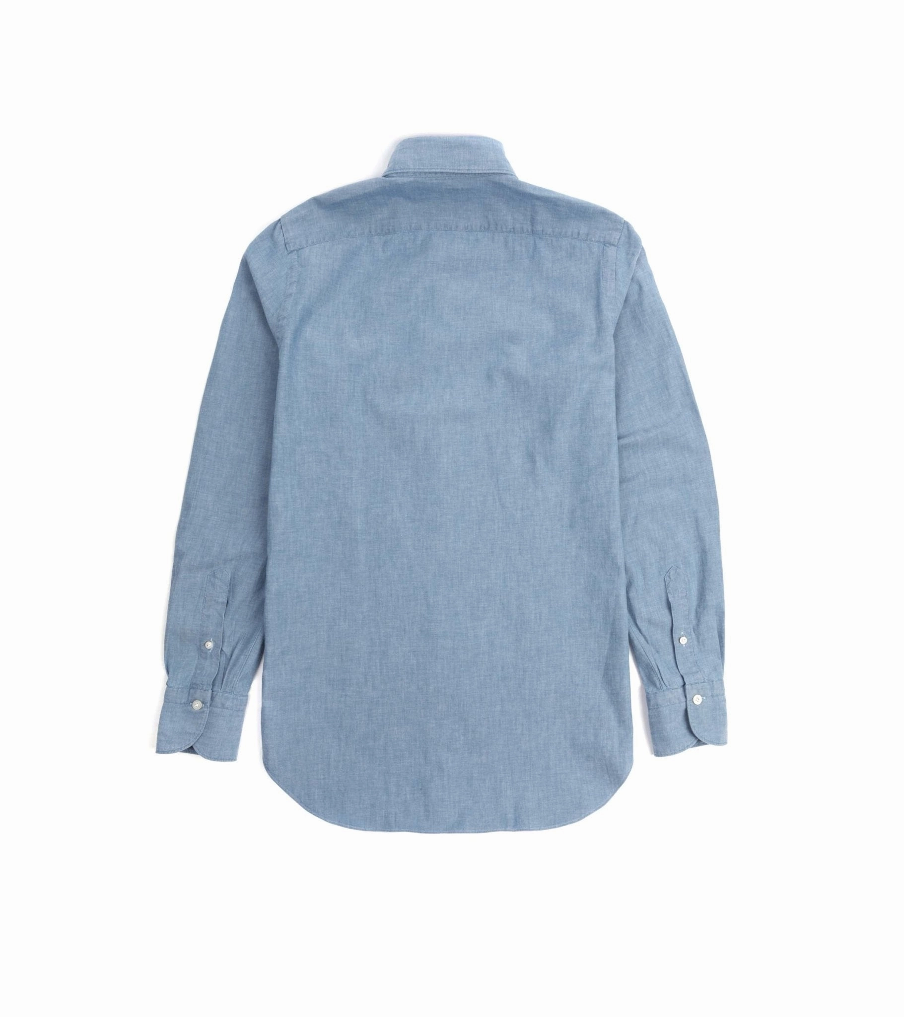 Finamore Gaeta Classic Cotton Leonardo Button Down Sport Shirt: Chambray Round Collar Trendy Pattern