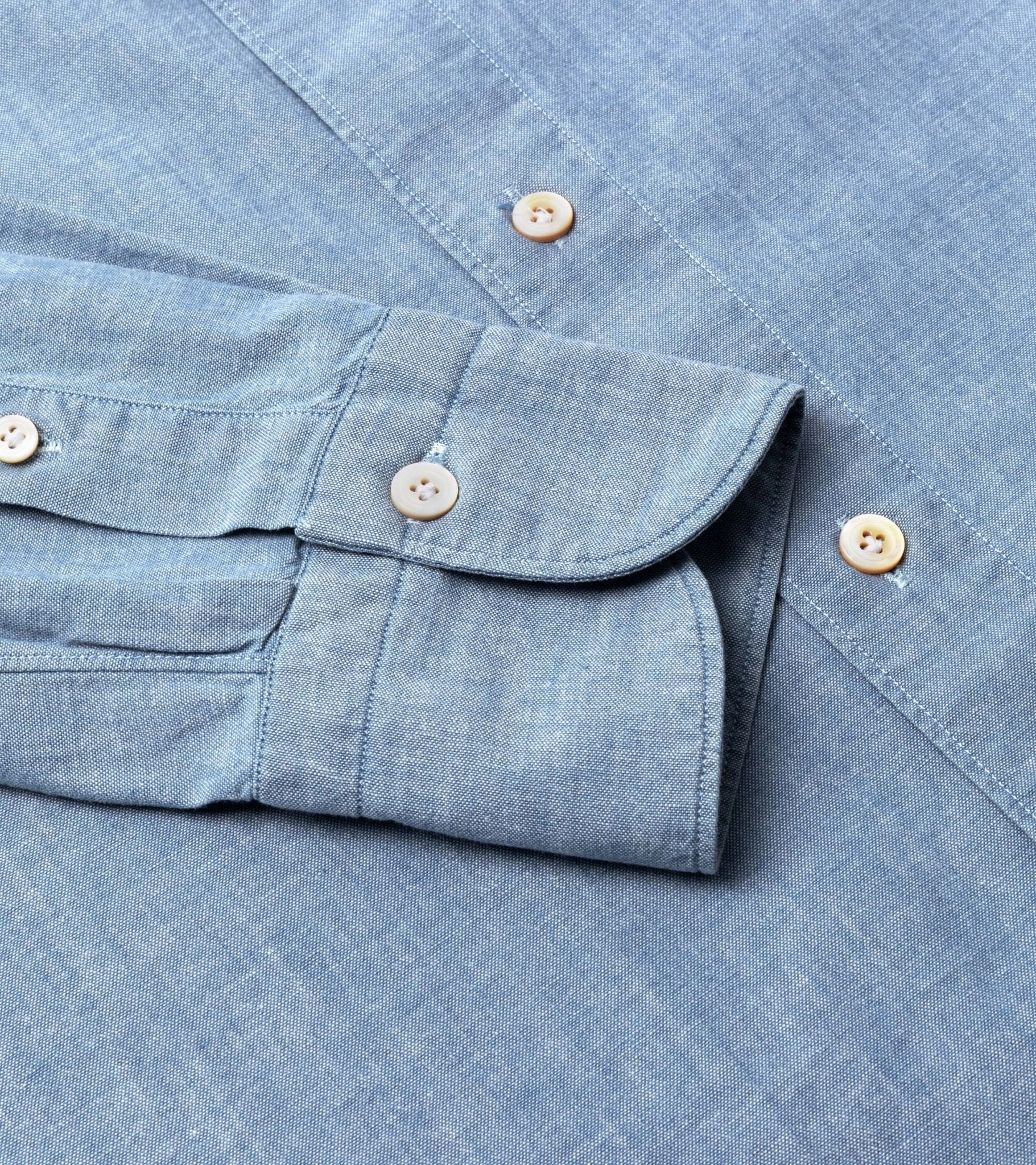 Lightweight Construction Wedding guest Finamore Gaeta Classic Cotton Leonardo Button Down Sport Shirt: Chambray