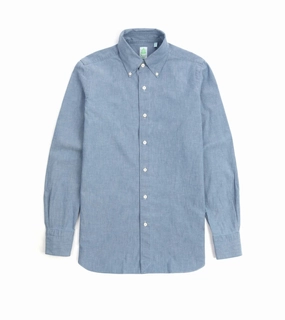Sustainable fashion Holiday Travel Finamore Gaeta Classic Cotton Leonardo Button Down Sport Shirt: Chambray