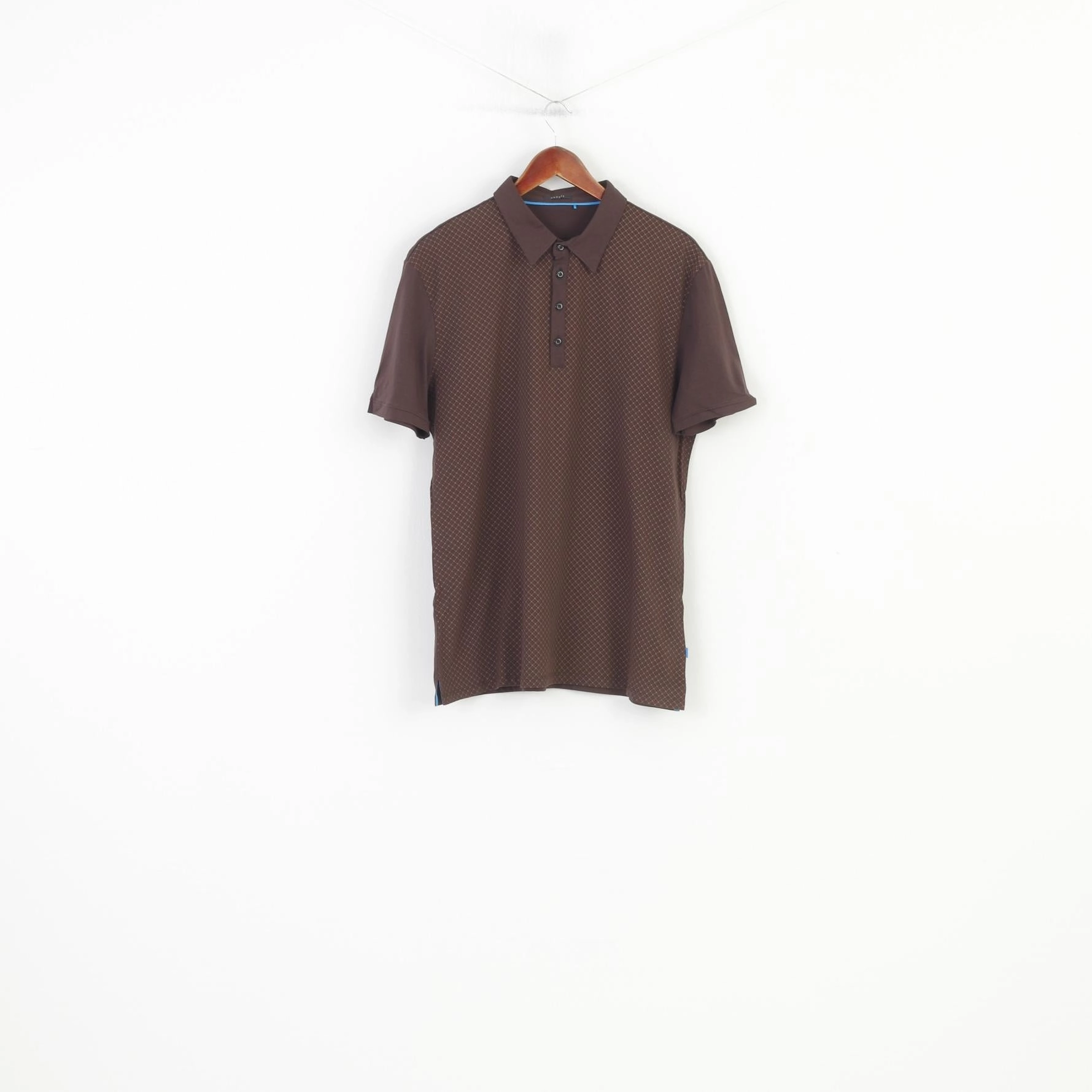 Comfy Design Chilly Day Style Esprit Men XL Polo Shirt Brown Checkered Cotton Detailed Buttons Classic Collar Vintage Short Sleeve  Top