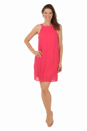 BiasCutSilhouette Bright-colored piece Solid Halter Neck Sleeveless Dress