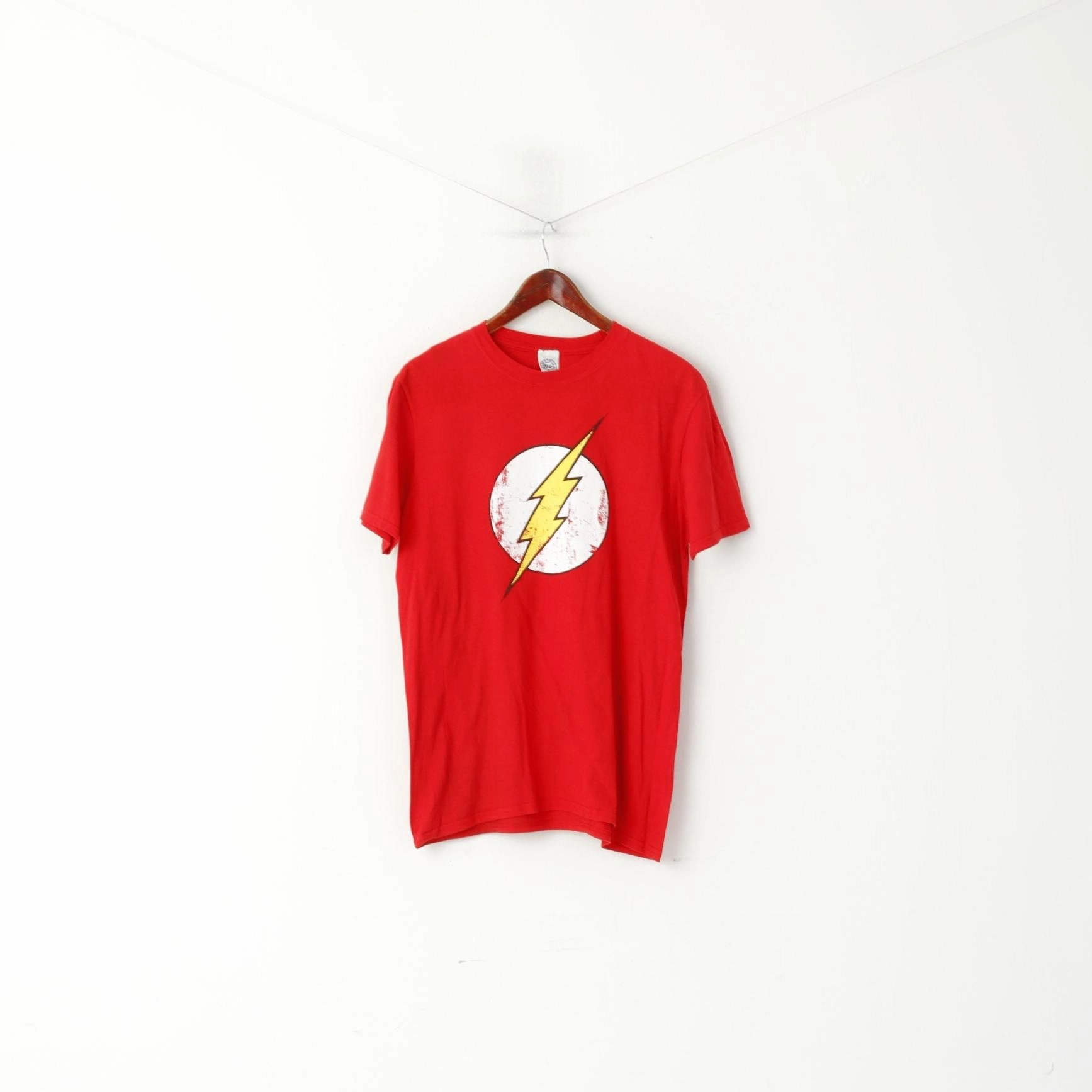 Gildan Men L T- Shirt Red Cotton DC Comics Flash Graphic Crew Neck Top Fresh Vibes