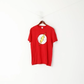 Gildan Men L T- Shirt Red Cotton DC Comics Flash Graphic Crew Neck Top Fresh Vibes