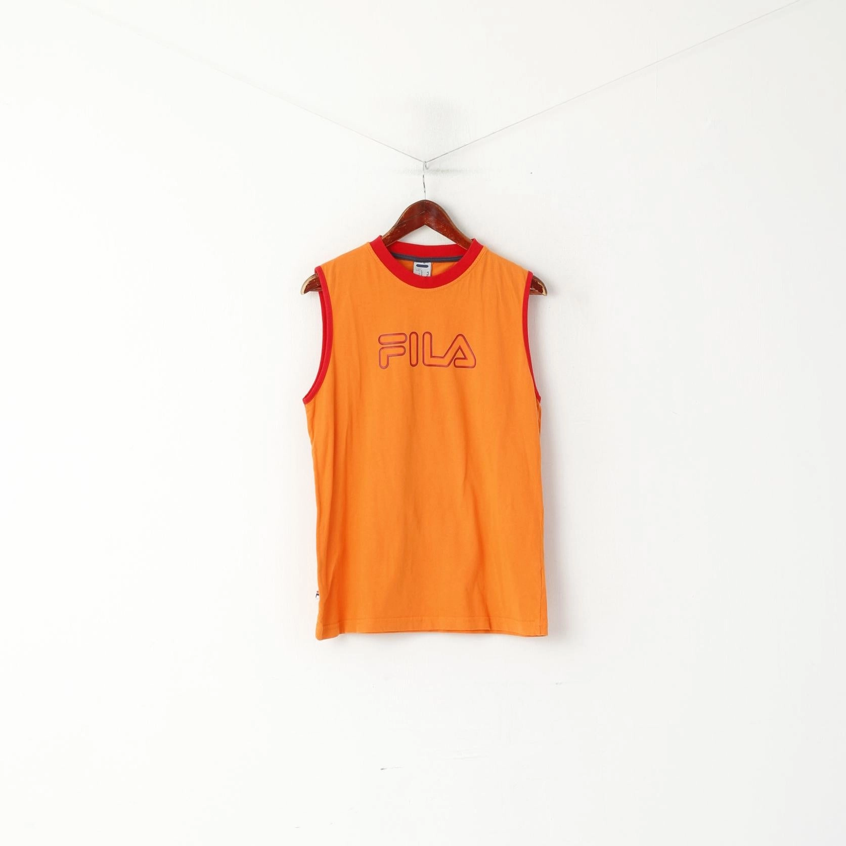 Fila Men 50 M Shirt Orange Cotton Vintage Logo Crew Neck Sleeveless Top SustainableManufacturing