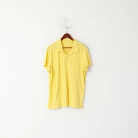 Champion Men XL Polo Shirt Yellow Cotton Detailed Buttons Stretch Plain Sport Top Everyday Layering