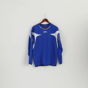 Umbro Men M Long Sleeve Shirt Blue Vintage Sportswear Football Top Ribbed Neckline Comfy All-Day