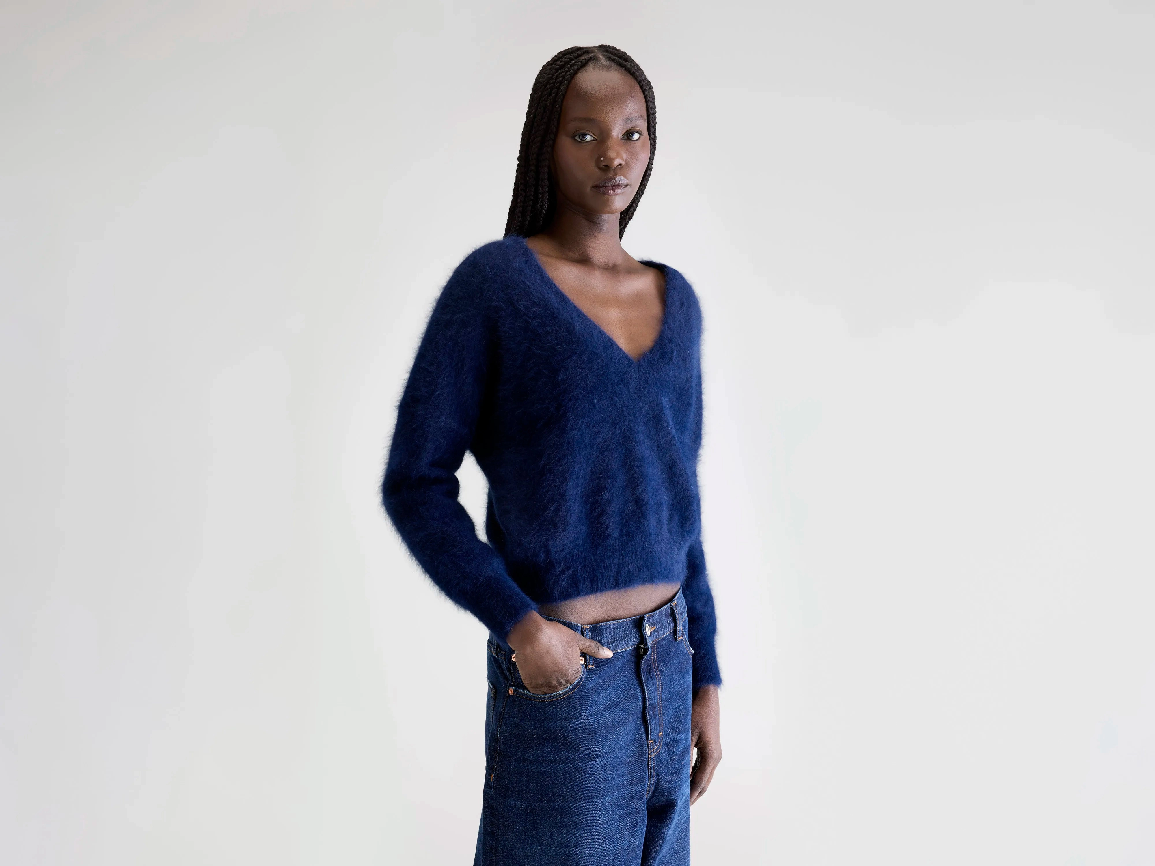 Datev angora-blend sweater (252 / W / NAVY) Soft Touch