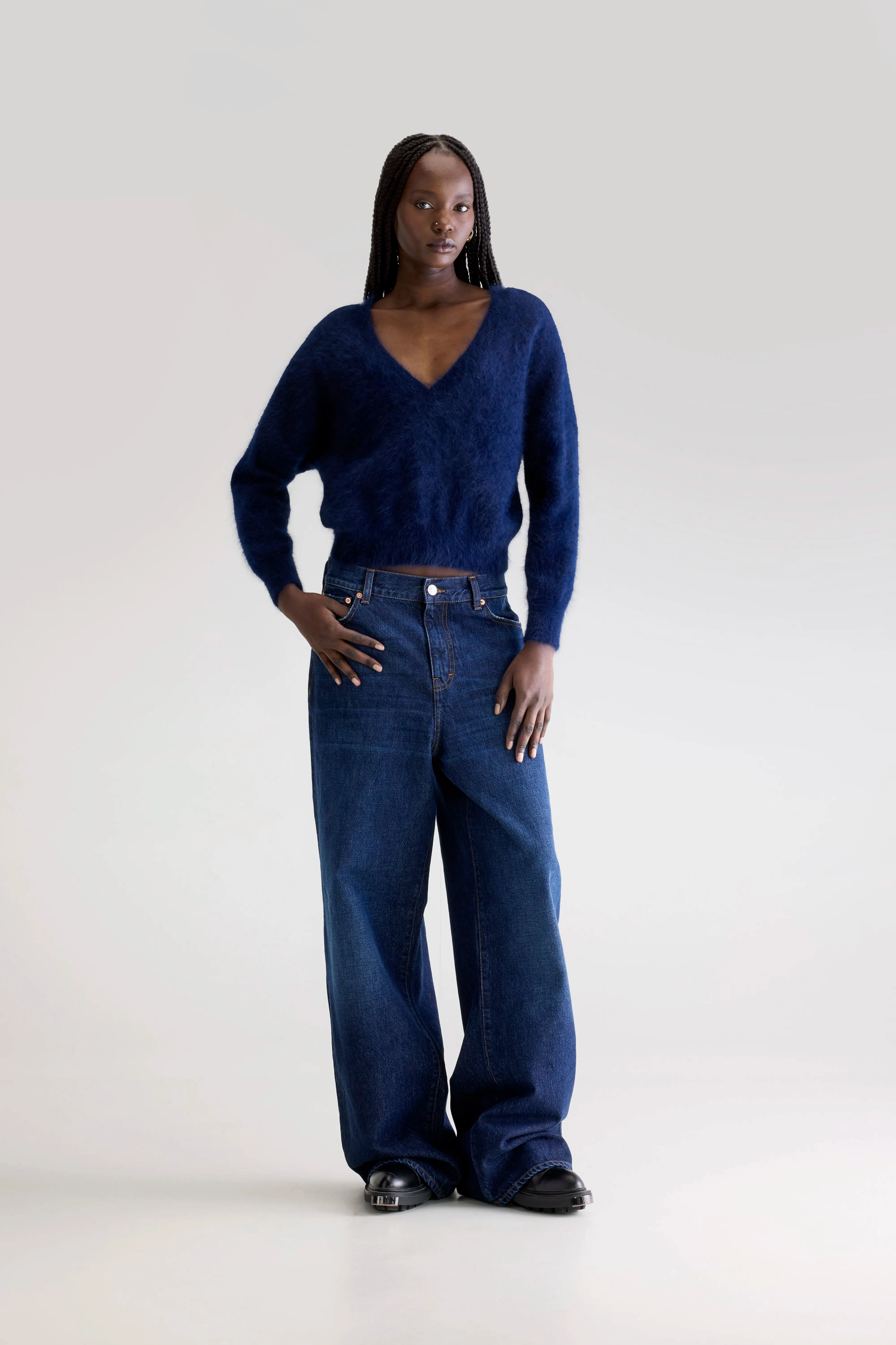 Texture Detail Datev angora-blend sweater (252 / W / NAVY)