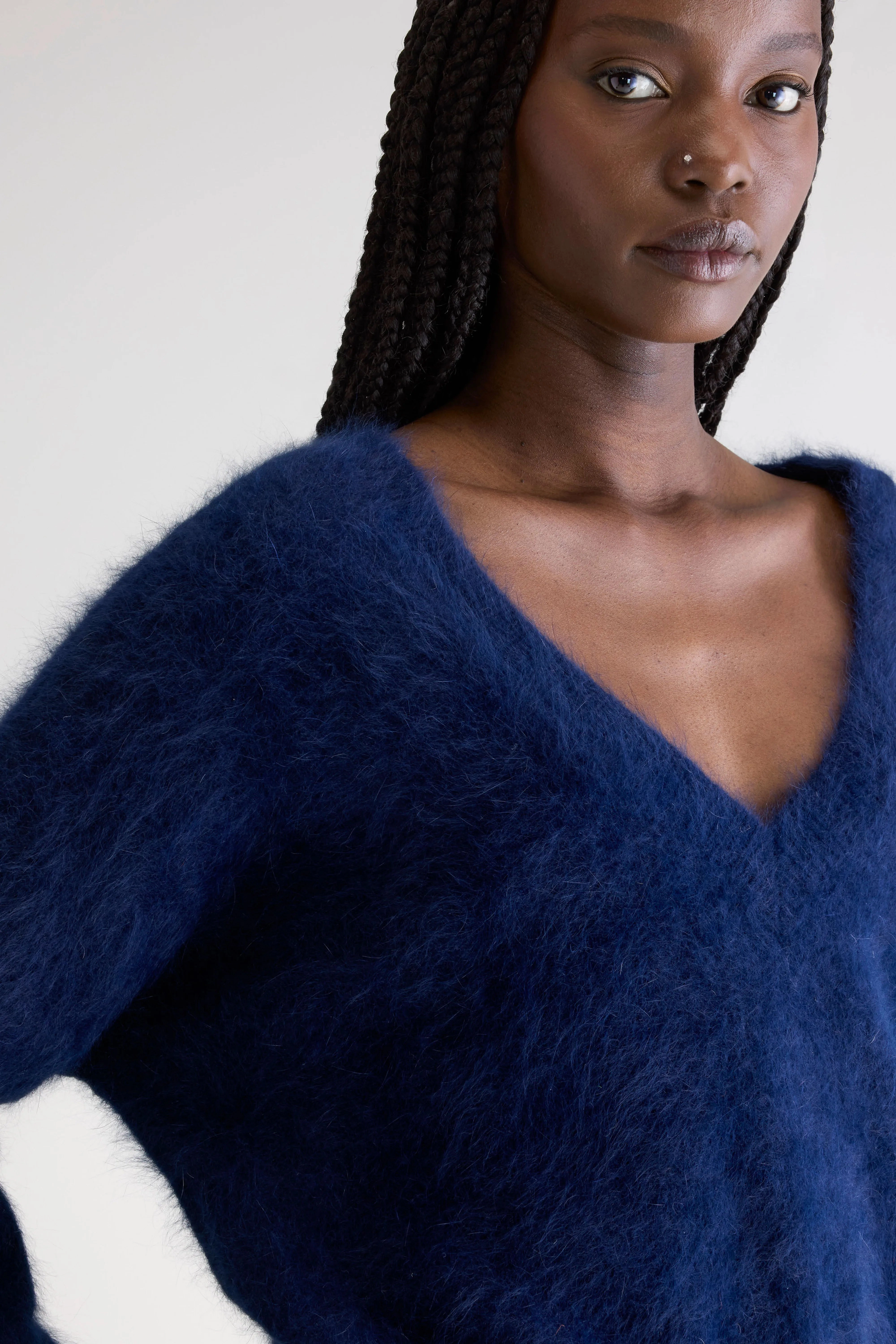 Travel Light 3D Knitting Technology Datev angora-blend sweater (252 / W / NAVY)