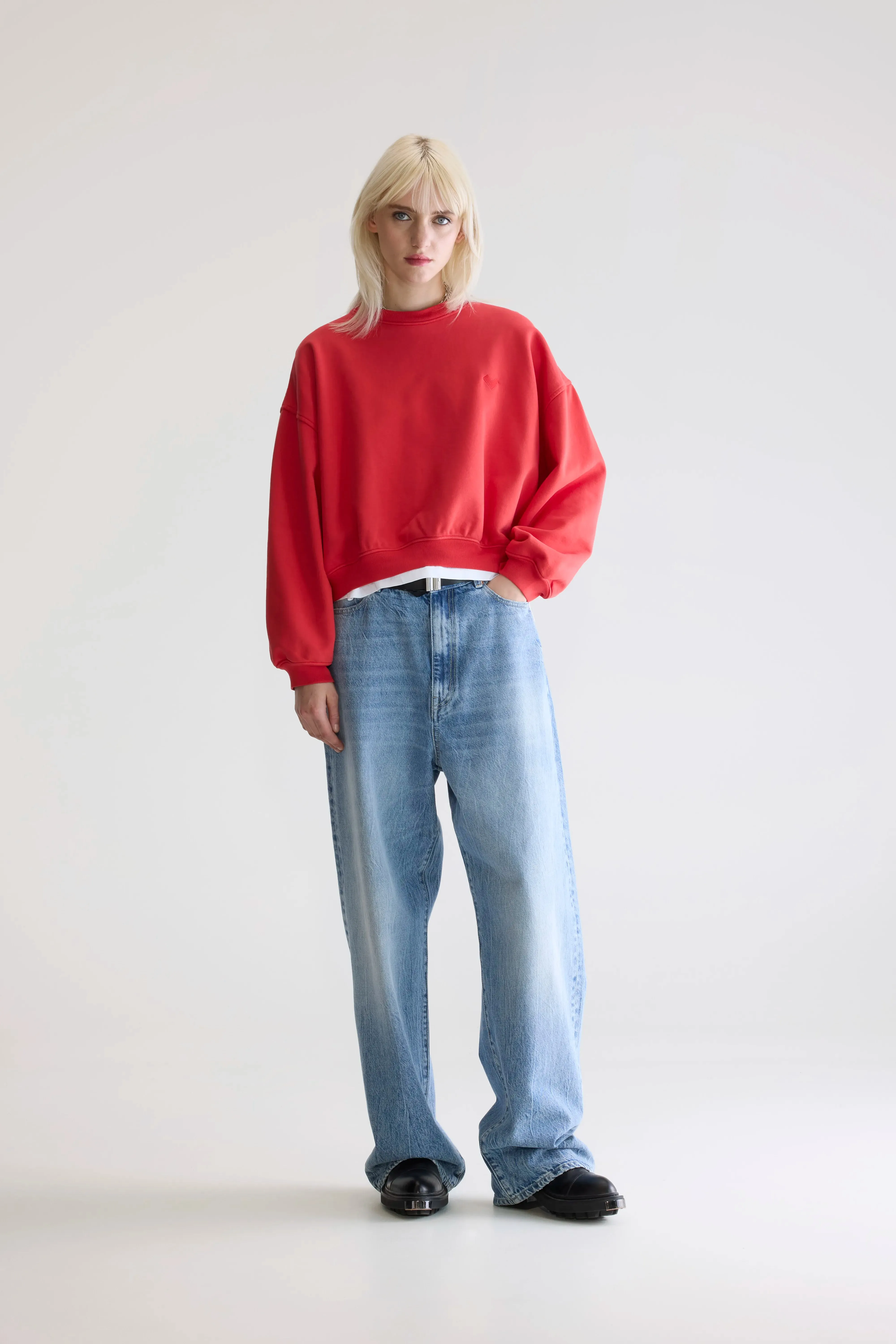 Stain Protection Cozy Motion Fancy cropped crewneck sweatshirt (252 / W / SANGUINE)
