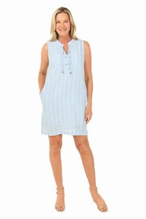 Office Cool Cabana Stripe Sleeveless Lace-Up Dress