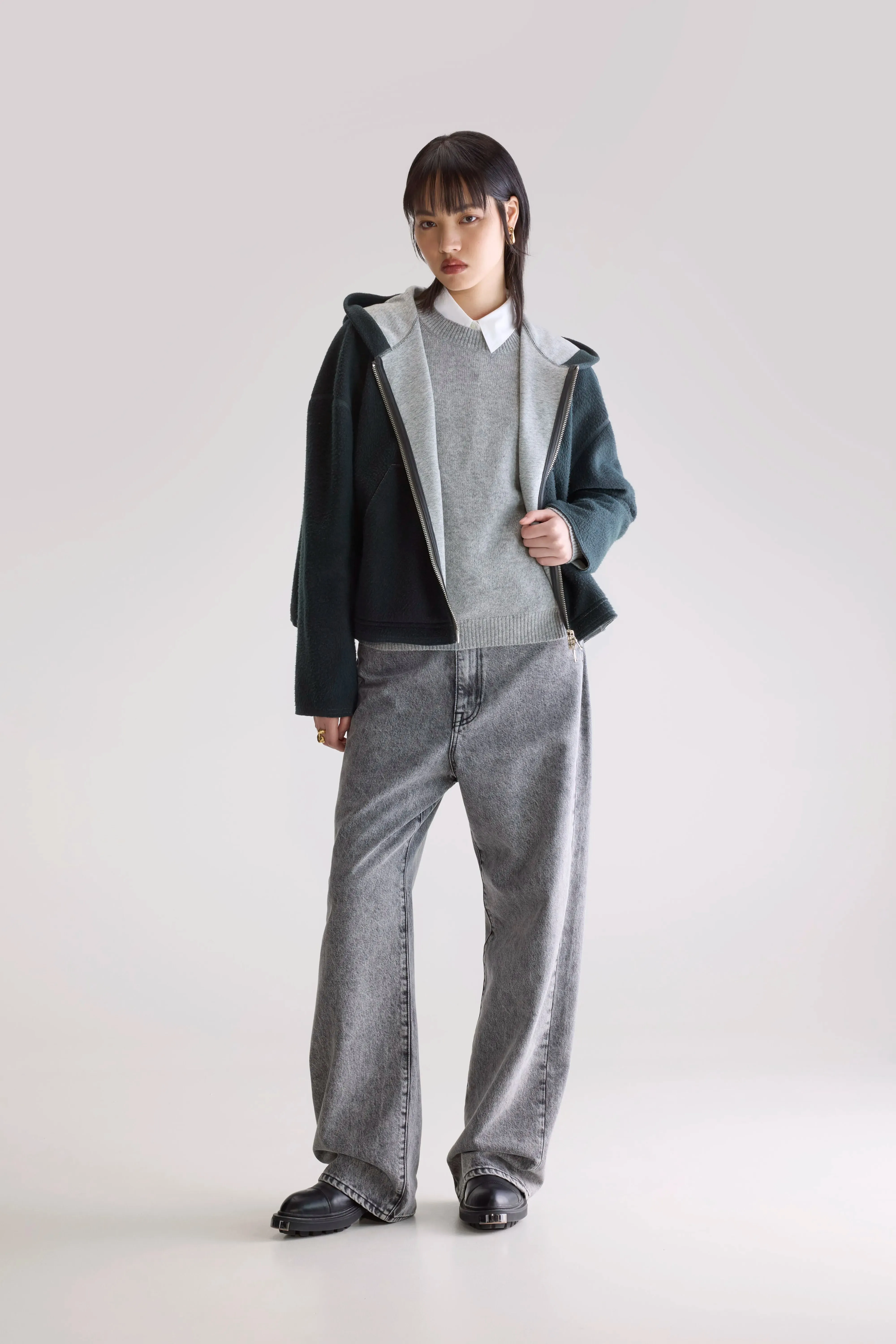 Fannel hooded sweatshirt (252 / W / ACIER) Casual Style Wear Concert wear