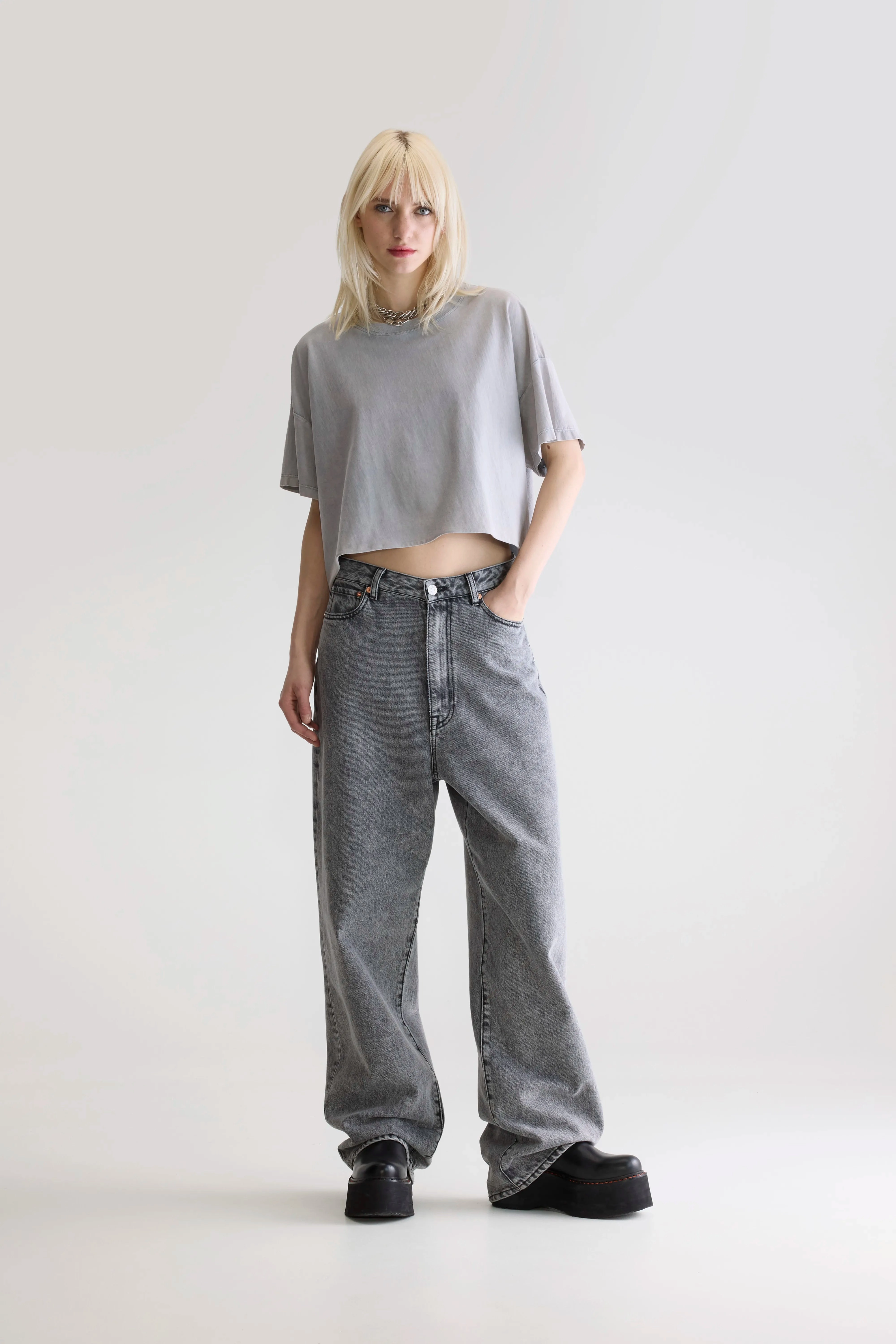Farpy cropped t-shirt (252 / W / GLOOMY) product checkered classicism Tailored Fit