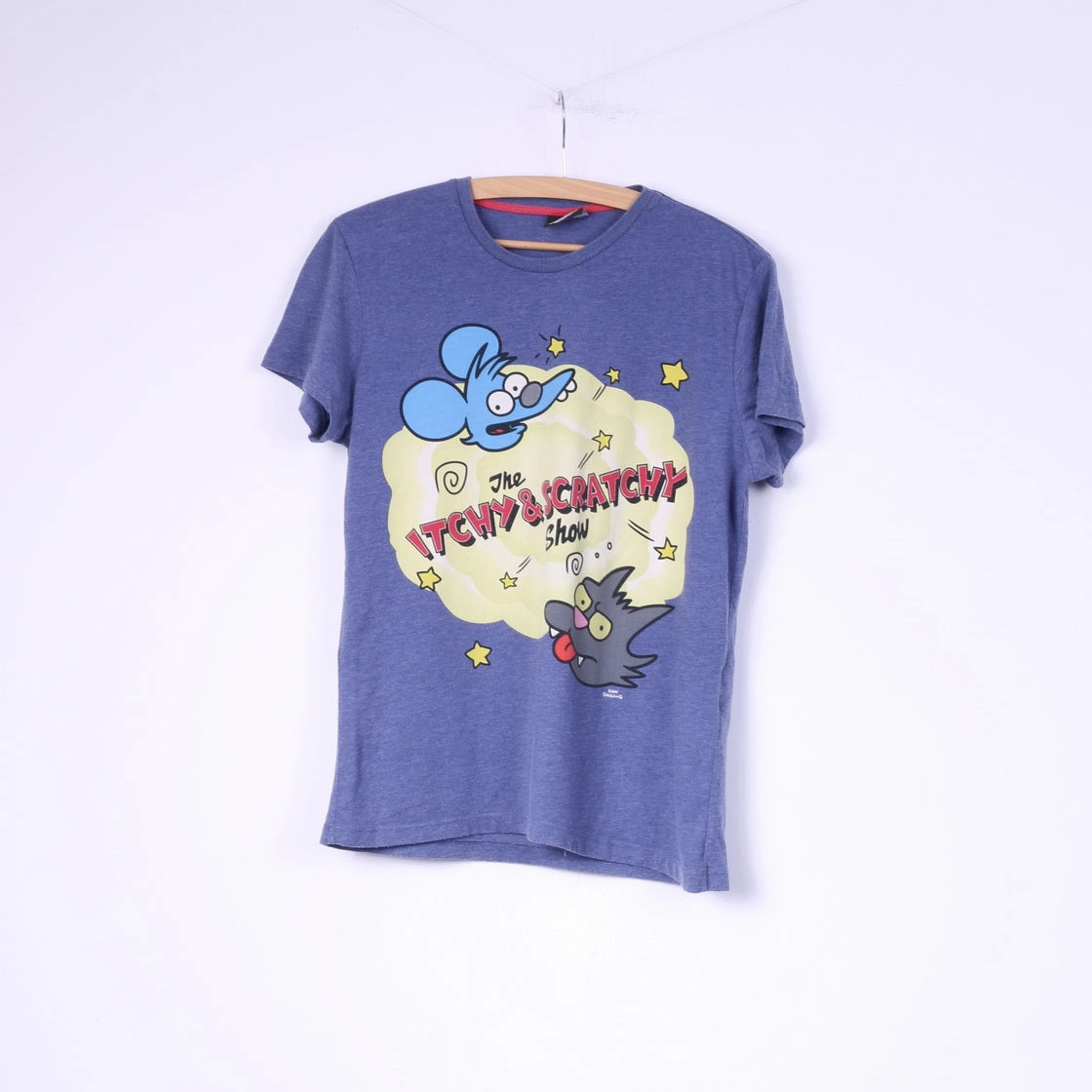 C&A The Simpsons Men S T-Shirt Blue Cotton Blend Graphic The Itchy & Scratchy Show Relaxed Movement