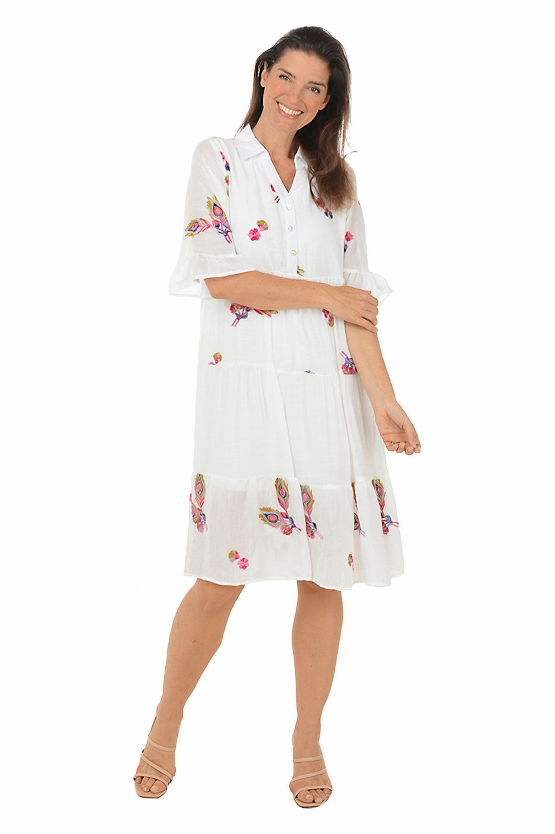 Peacock Feather Embroidered Tiered Dress Sleek Motion