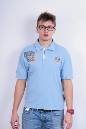 La Martina Men XL Polo Shirt Short Sleeve Blue Buenos Aires Cotton Argentina Easy Wear