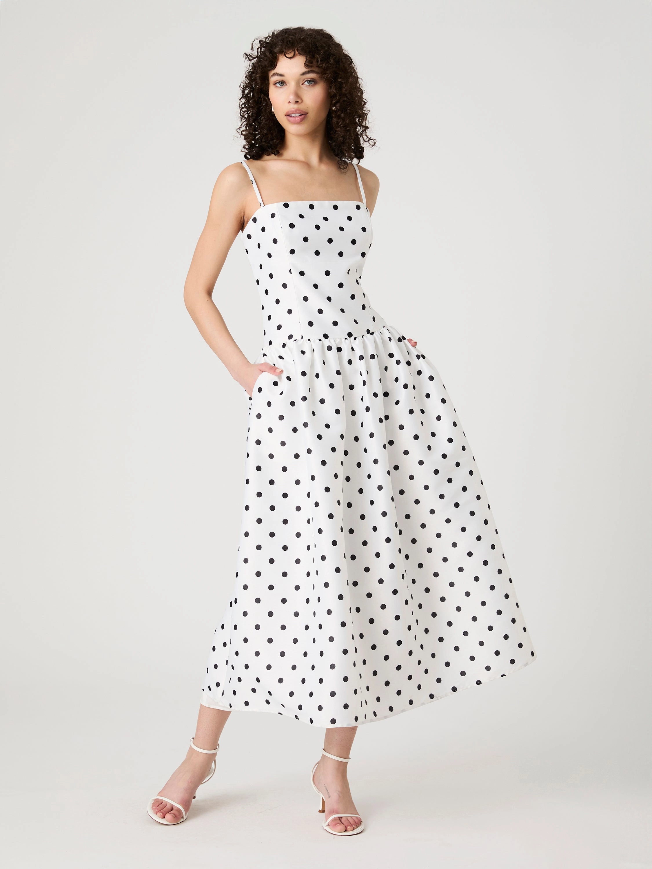 Strappy Polka Dot Midi Dress Charming Fit Office Mood