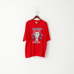 FC Bayern Munchen EV Men XXL T-Shirt Red Cotton Champion League 2001 Top Anti Odor Technology sporty and comfortable