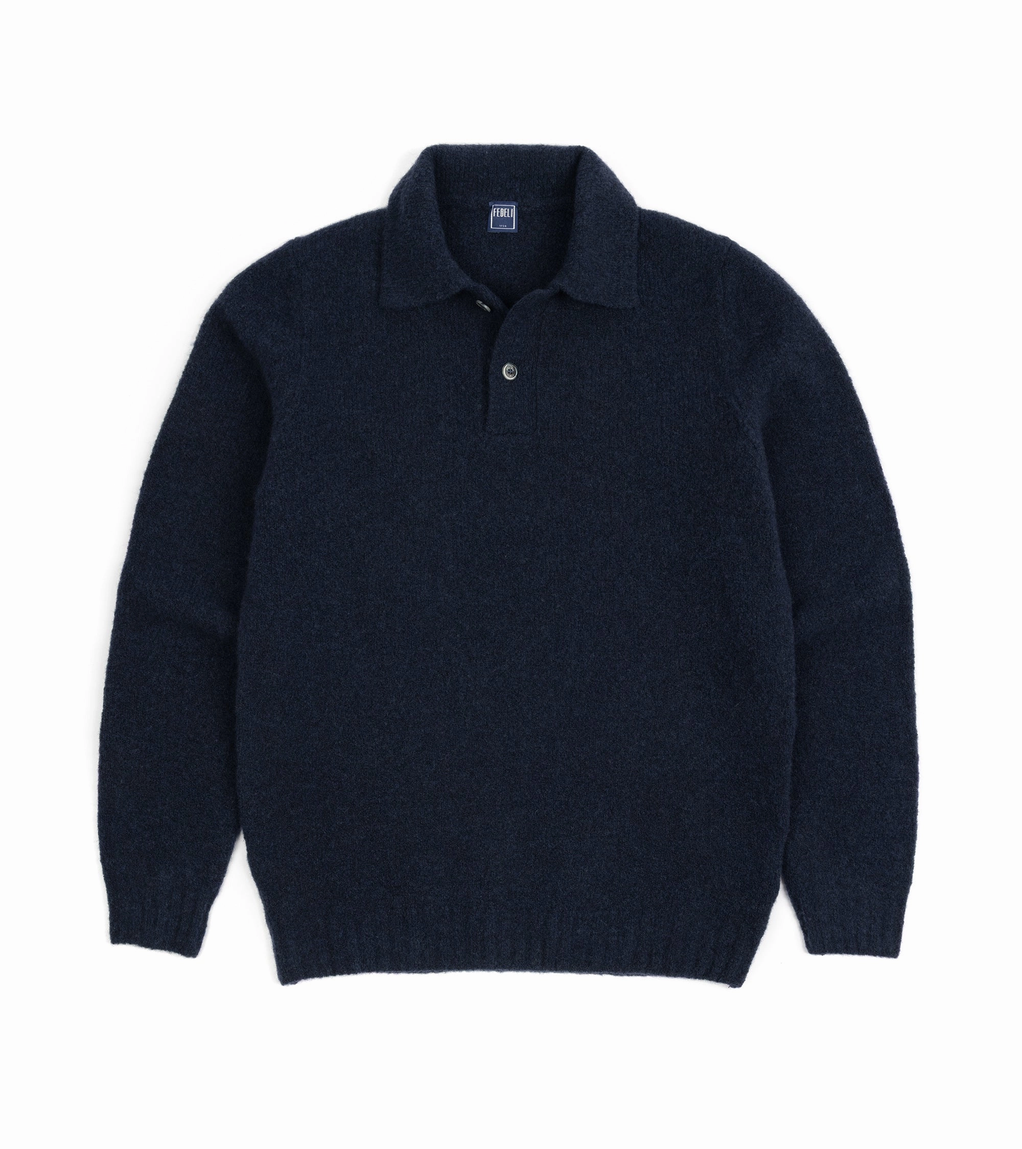 Minimal Casual Style Fedeli Basket Wool Cashmere Mix Long Sleeve Knit Polo Shirt: Storm