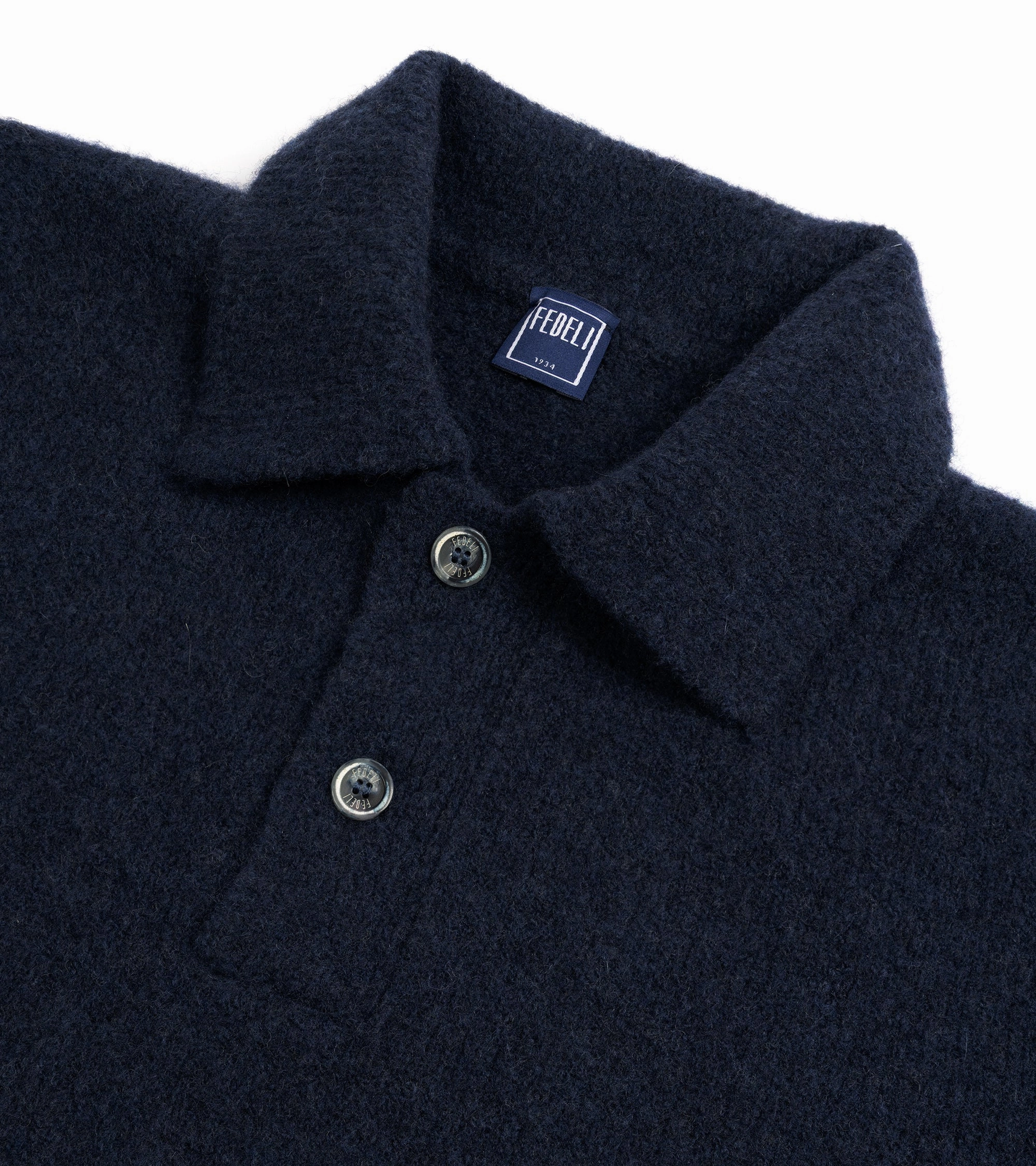 Fedeli Basket Wool Cashmere Mix Long Sleeve Knit Polo Shirt: Storm Subtle Details Clean Finish
