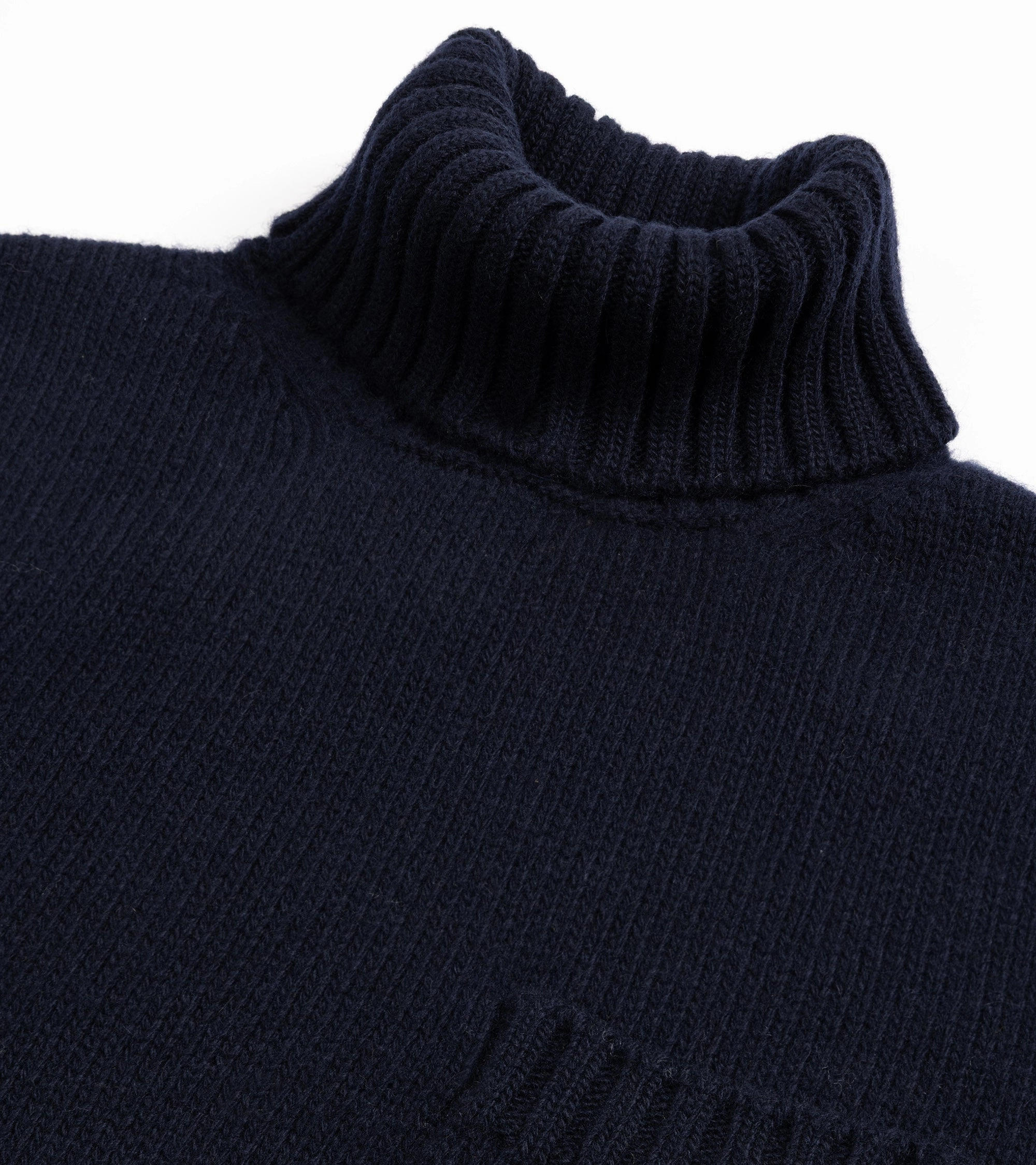 Microfiber Blend Chunky Cable Knit Fedeli Oslo Wool Cashmere Roll Neck Sweater: Midnight Blue