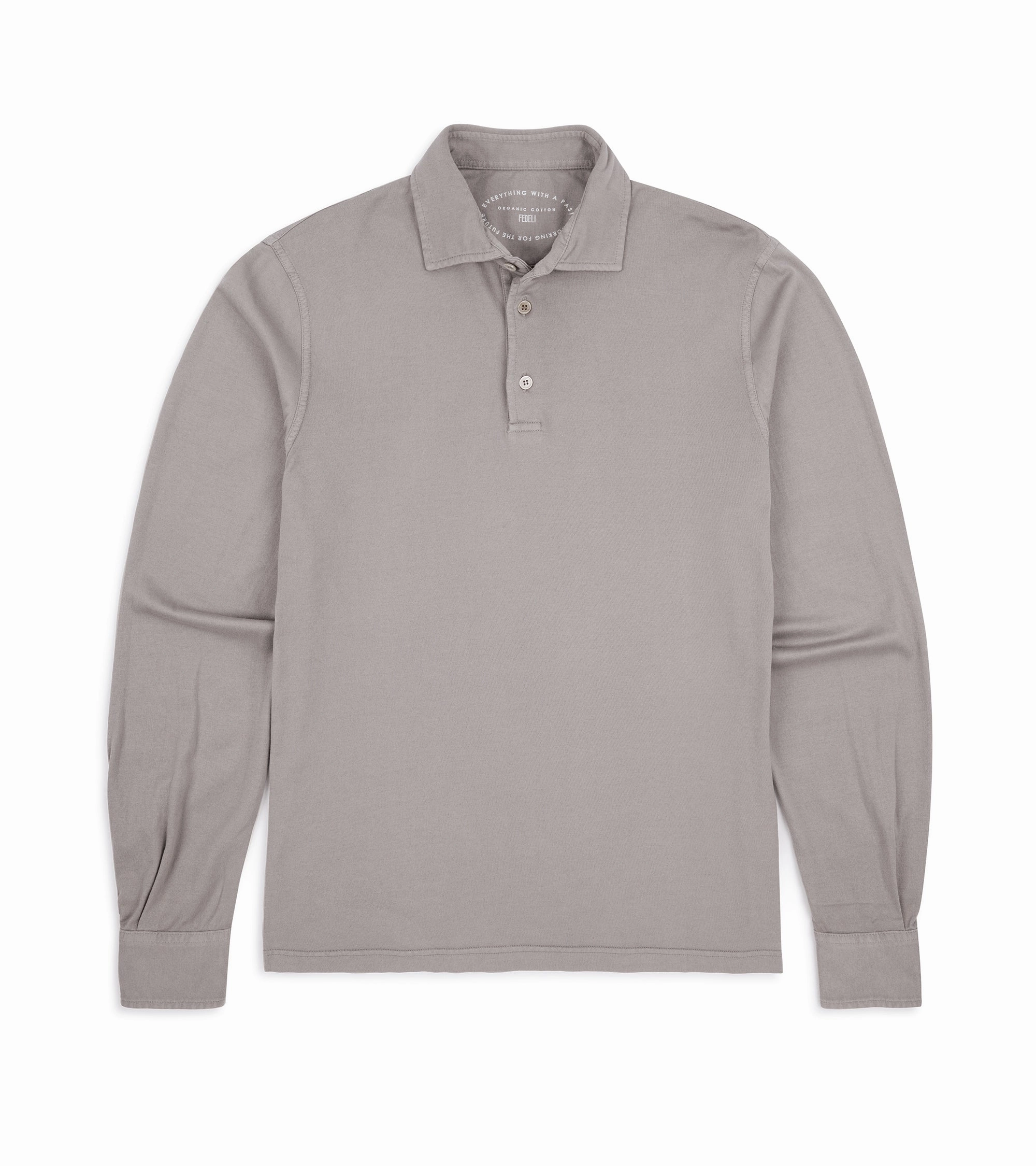 Fedeli Zero Organic Cotton Jersey Long Sleeve Polo Shirt: Greige Breathable fabric