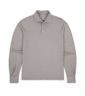 Fedeli Zero Organic Cotton Jersey Long Sleeve Polo Shirt: Greige Breathable fabric