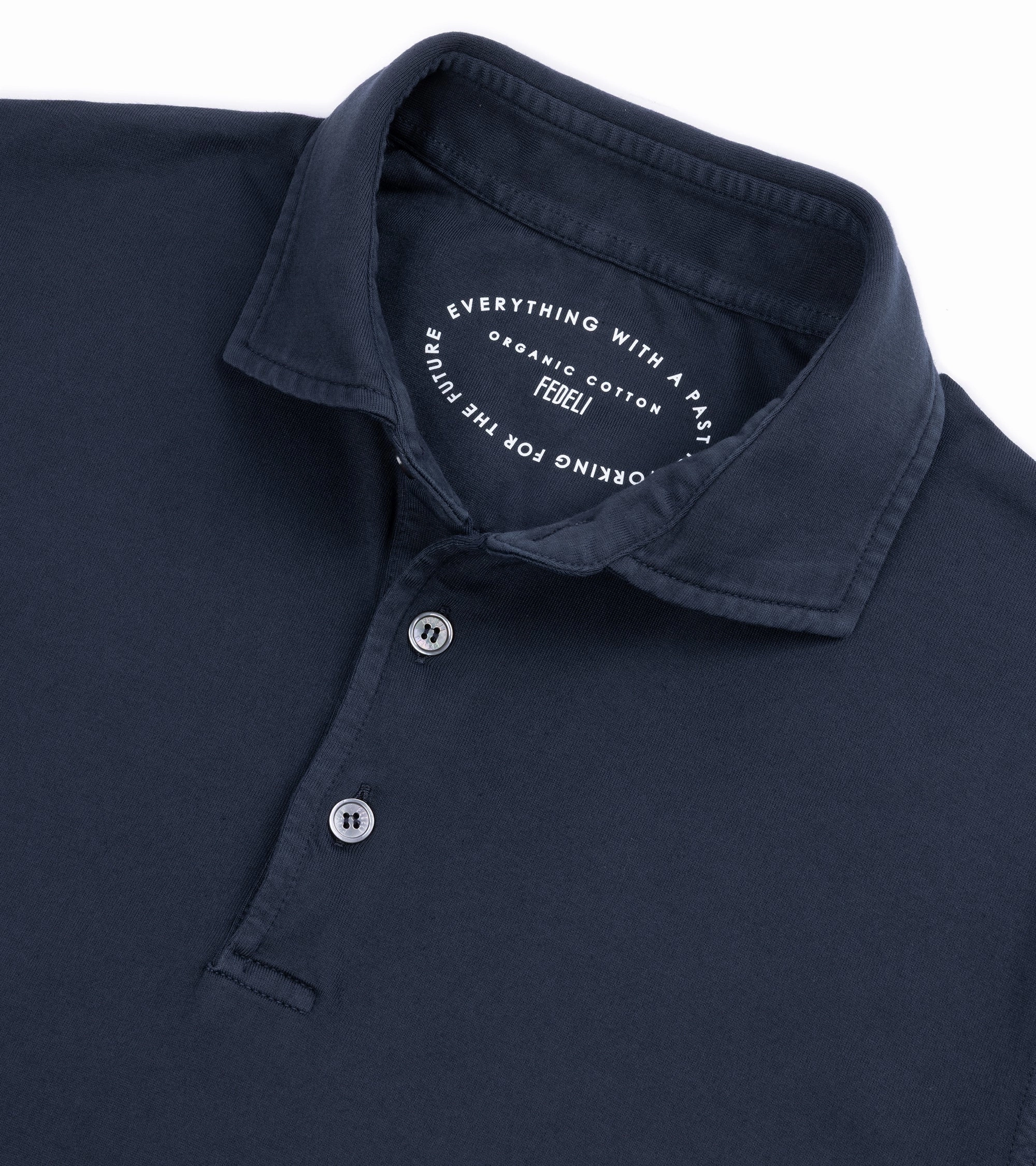 Fedeli Zero Organic Cotton Jersey Long Sleeve Polo Shirt: Midnight Blue Chic Design Business Ready