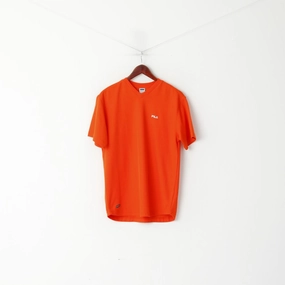 FILA Men 46/48 S Shirt Orange Performa V Neck Activewear Plain Jersey Top athletic style
