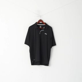 Fila Men 54 XL Polo Shirt Black Shiny Performa Activewear Classic Sport Top Laser Cut Edges