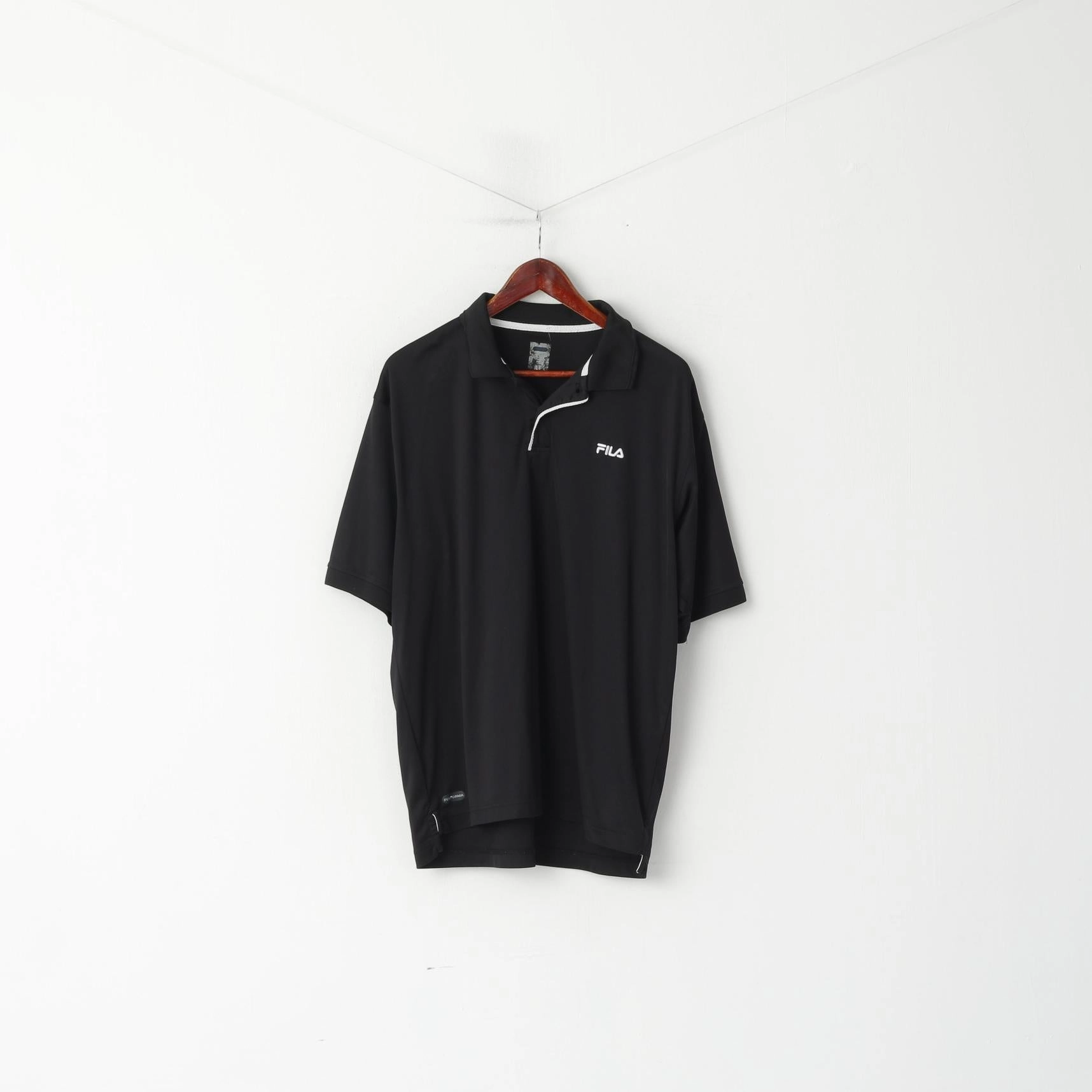 Fila Men 54 XL Polo Shirt Black Shiny Performa Activewear Classic Sport Top Laser Cut Edges