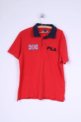 NonIronTechnology Fila Mens XL Polo Shirt Red Cotton Great Britain Detailed Buttons