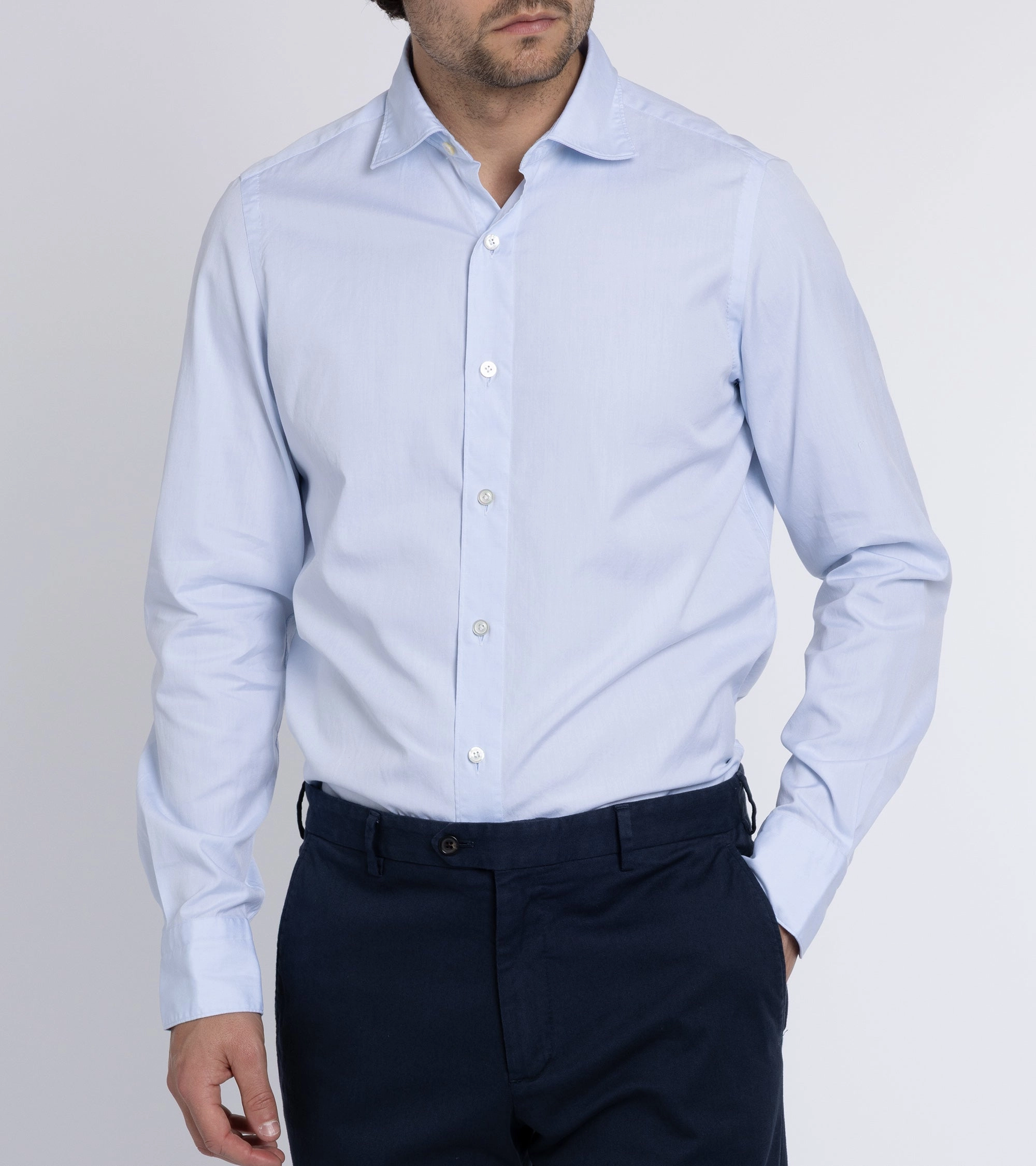 Finamore Gaeta Classic Cotton Luigi Sport Shirt: Fine Oxford Blue Eco Friendly Dye