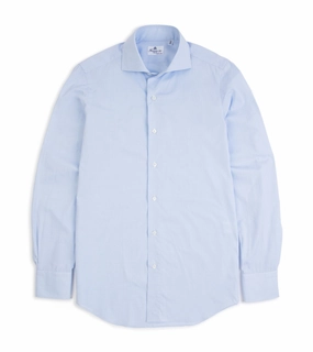 Non Restrictive Fit Reinforced Hems Finamore Milano Eduardo 170 Giza Cotton Formal Shirt: Blue