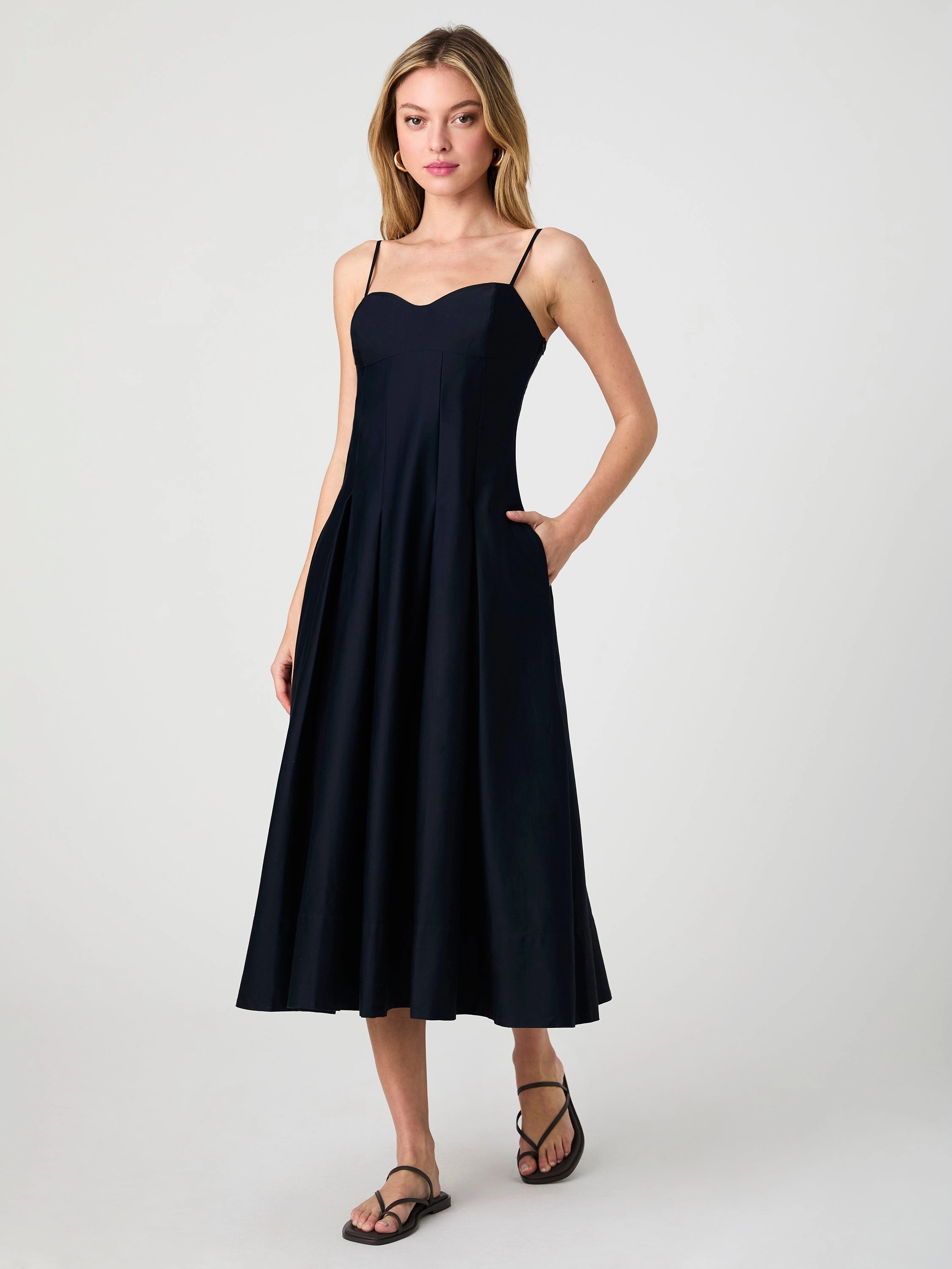 Cotton Sateen Pleated Midi Dress Fashion Layer