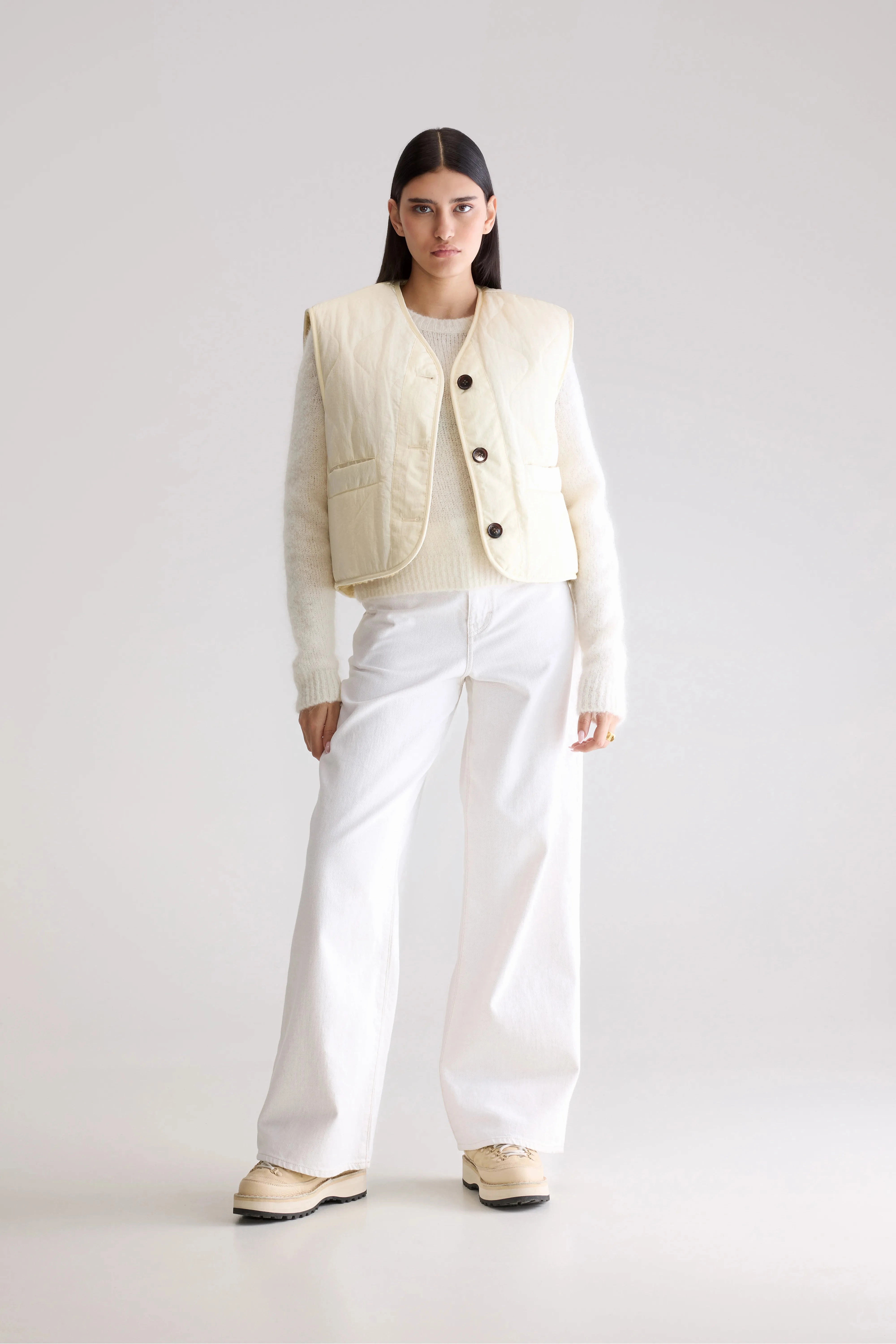 High Neck Eloise sleeveless jacket (252 / W / BUTTER)