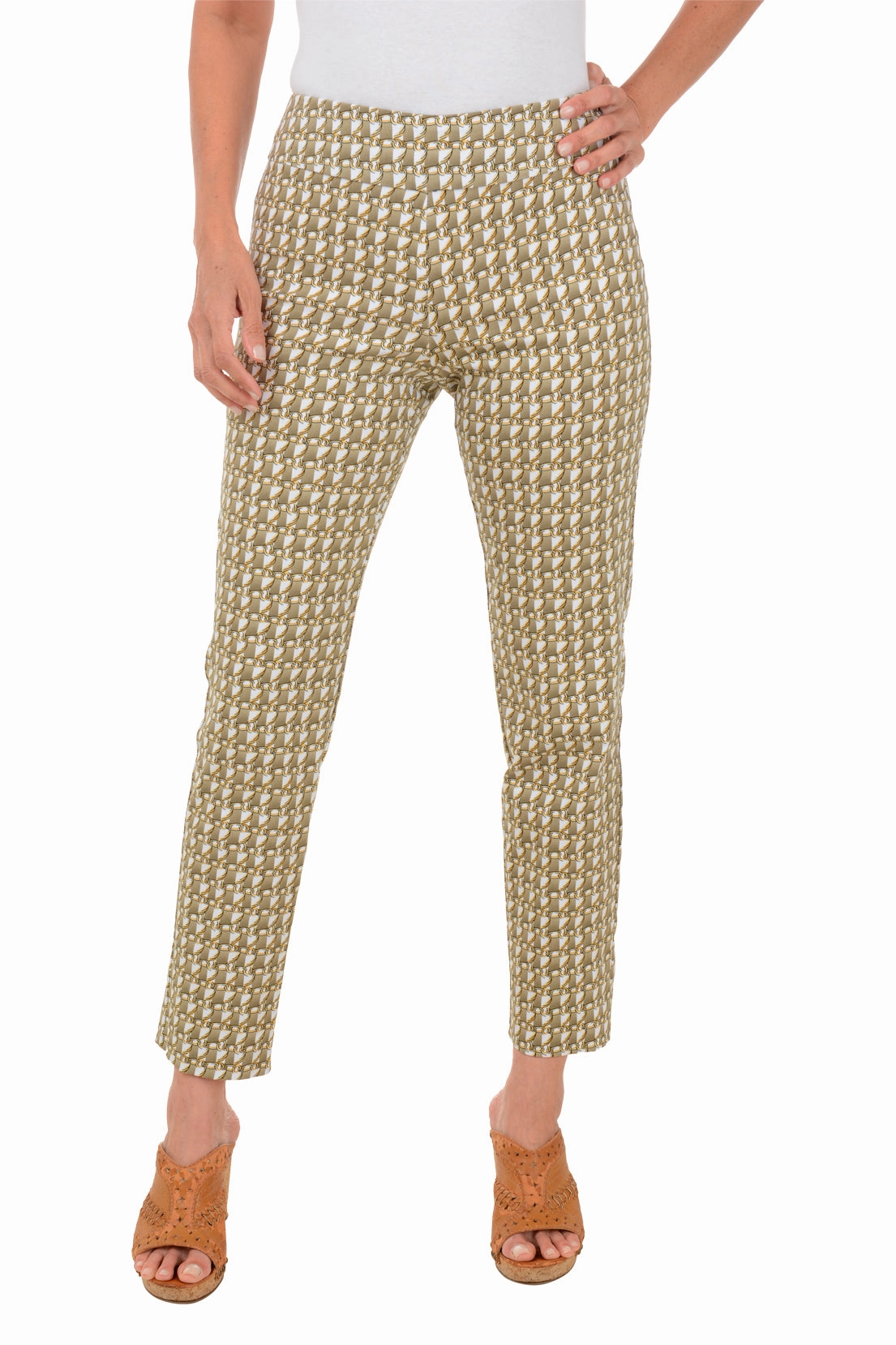 White Gold Chains Pull-On Ankle Pant Ventilated Panels Comfortable Look